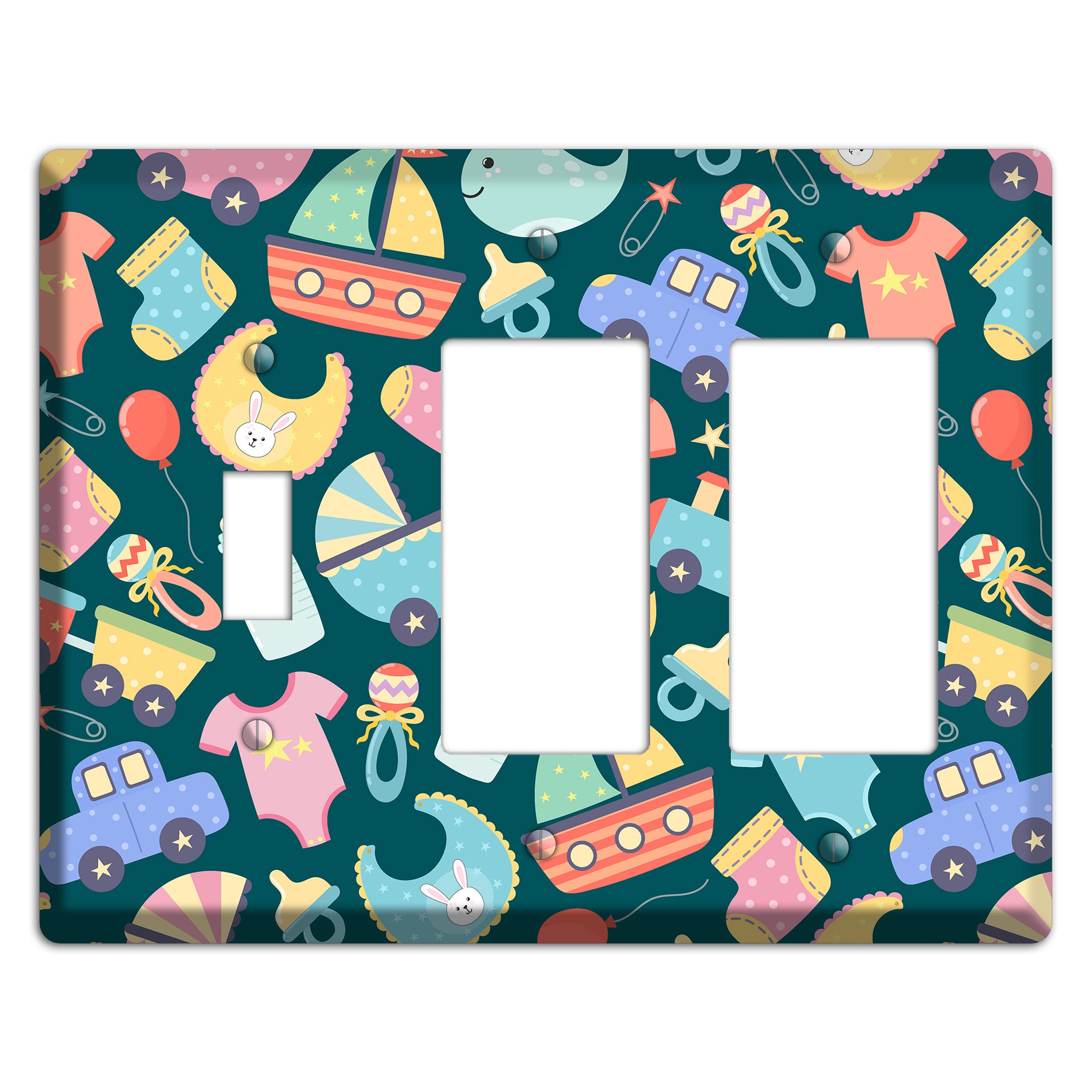 Baby Parade (Teal) Toggle / 2 Rocker Wallplate