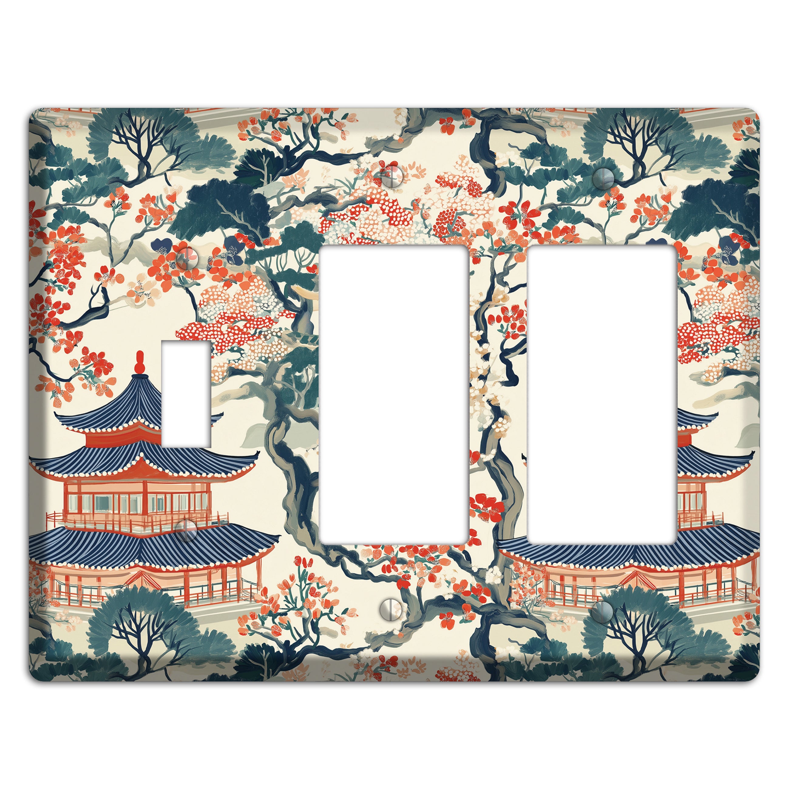 Blossom & Pagoda Toggle / 2 Rocker Wallplate