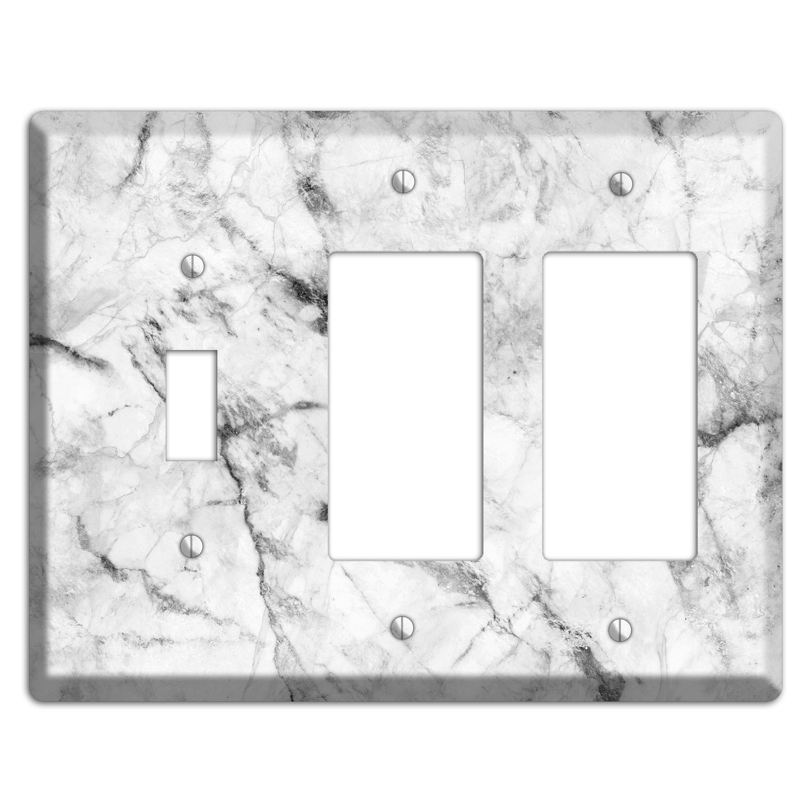 White and Gray Marble Toggle / 2 Rocker Wallplate