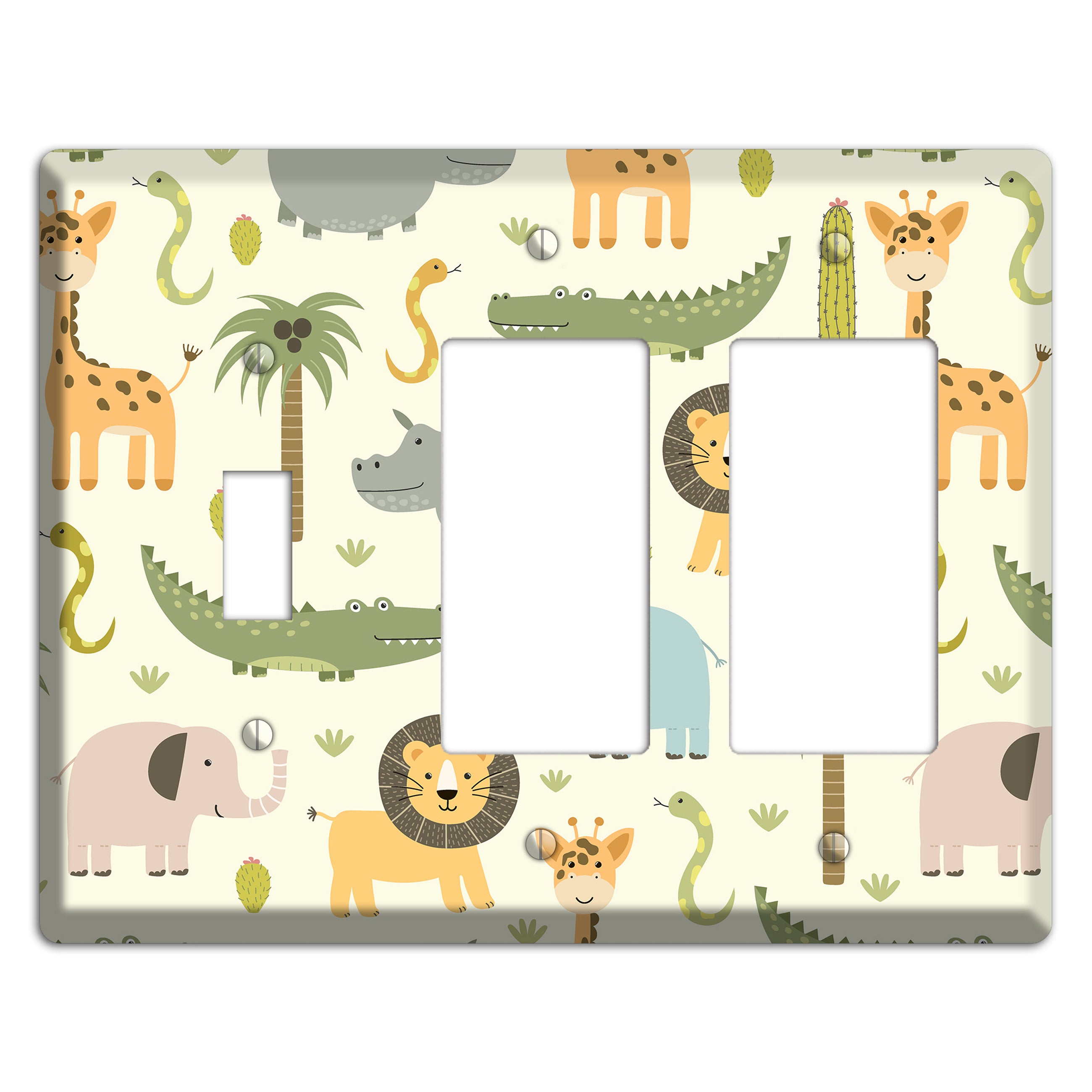 Jungle Friends (Cream) Toggle / 2 Rocker Wallplate