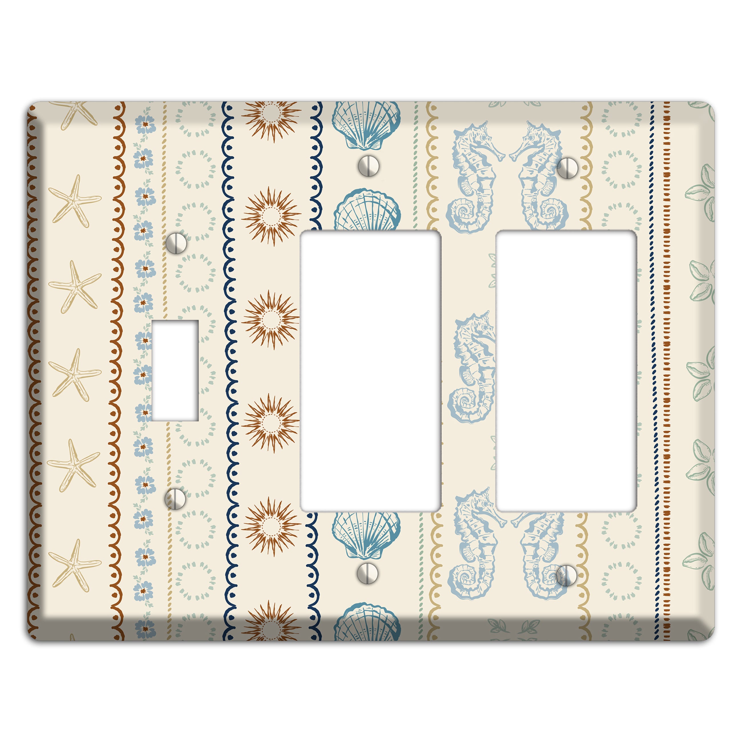 Ivory Seahorse Stripe Toggle / 2 Rocker Wallplate