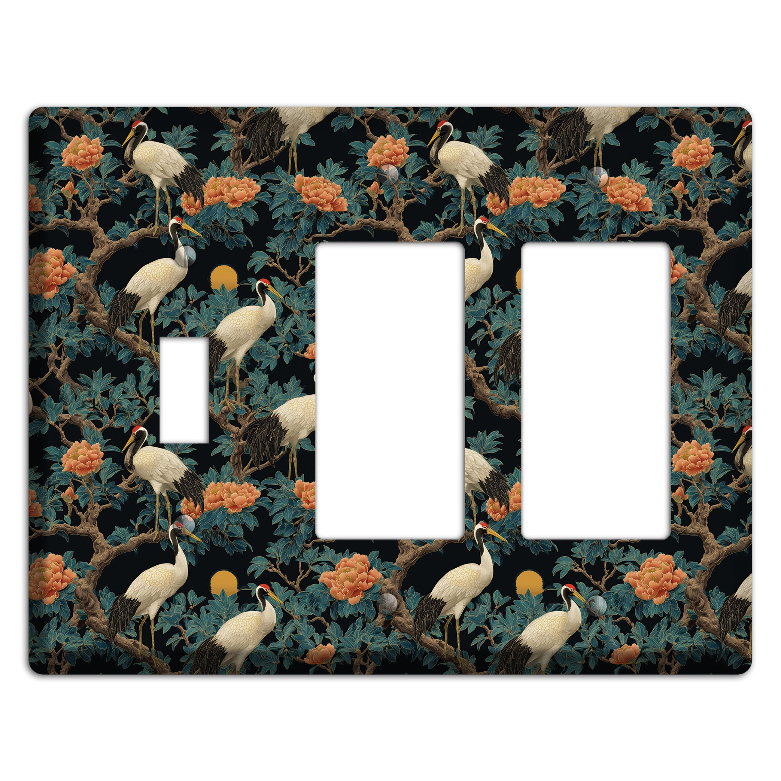 Teal Moonrise Cranes Toggle / 2 Rocker Wallplate