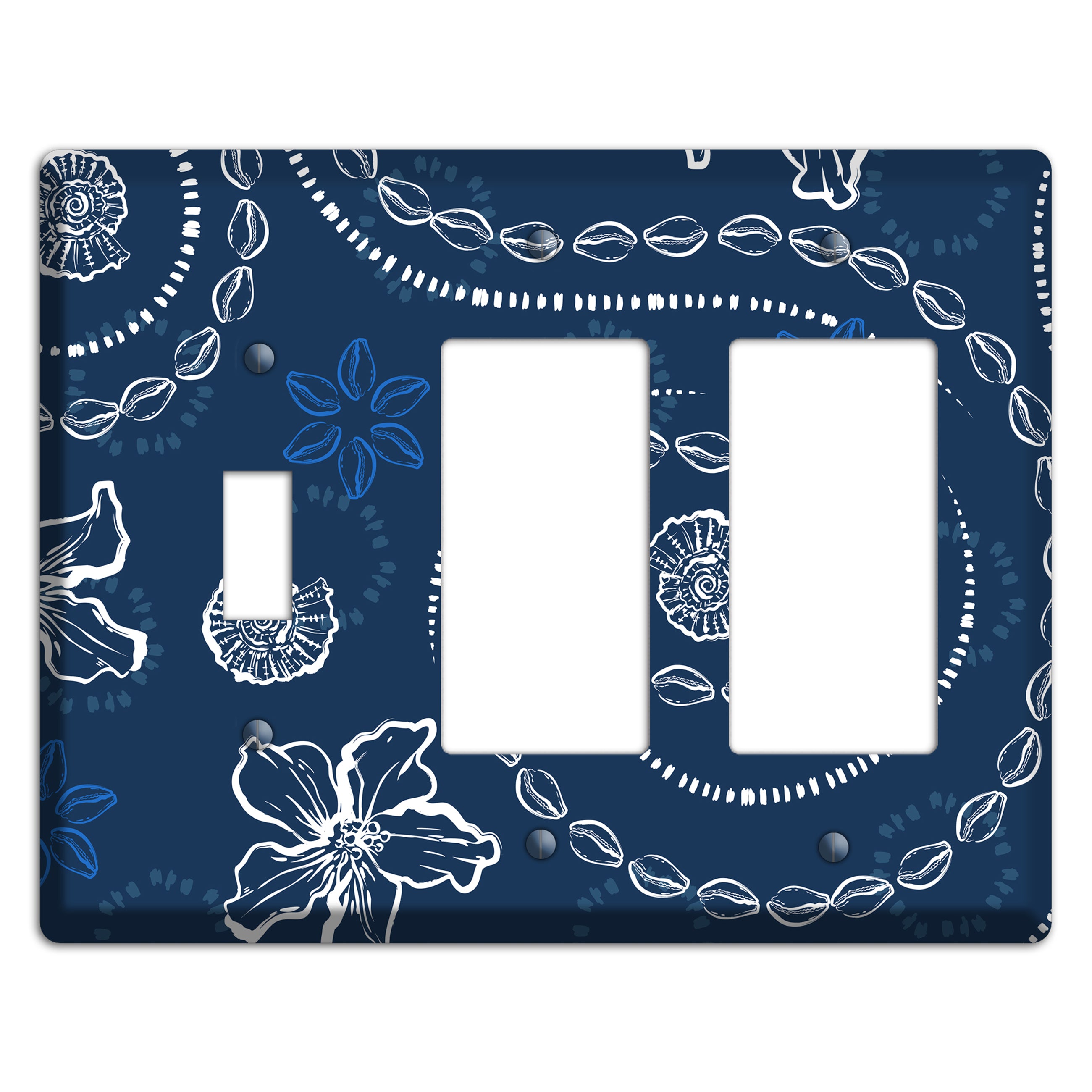 Indigo Cowrie Spiral Toggle / 2 Rocker Wallplate