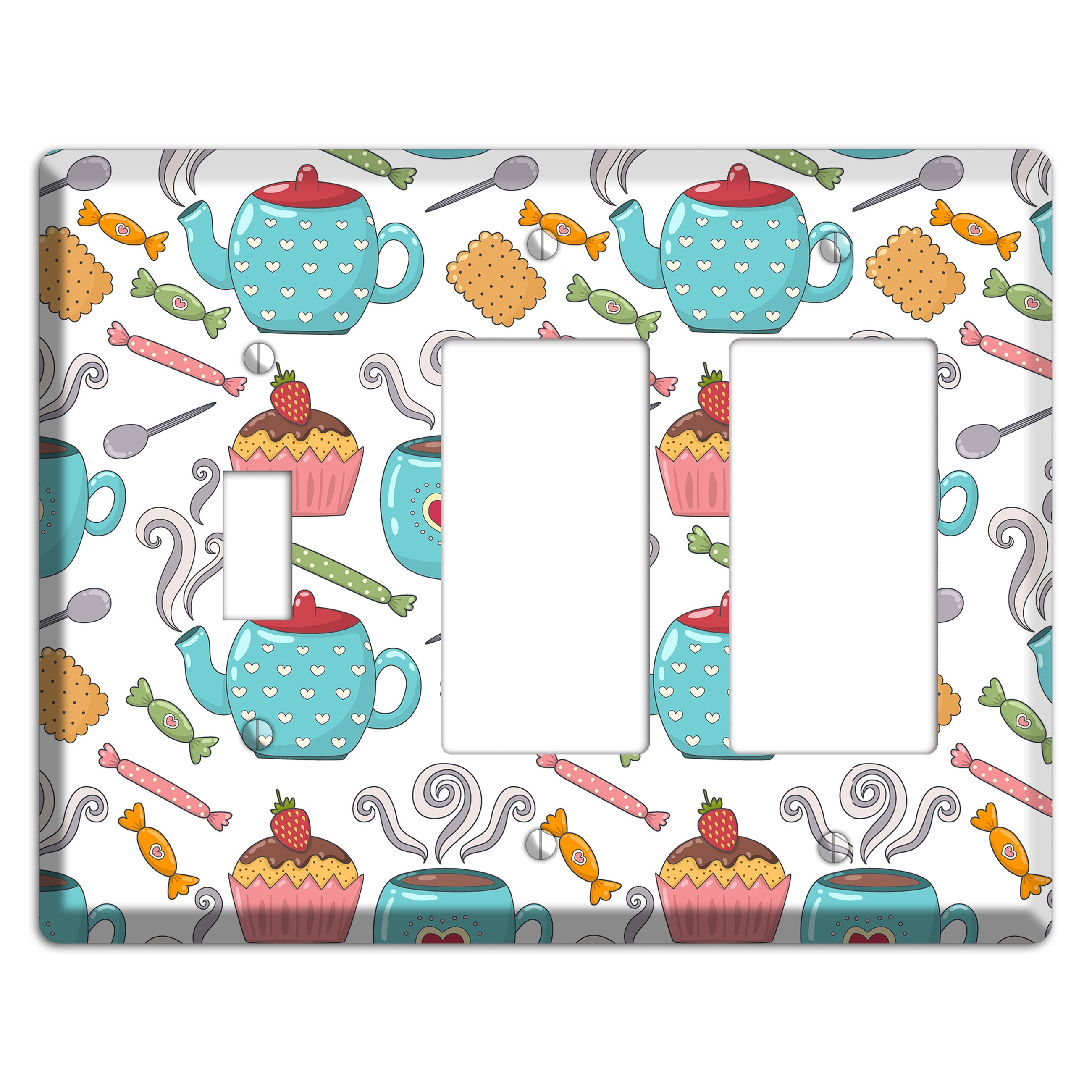 Sweet Tea Party (White) Toggle / 2 Rocker Wallplate