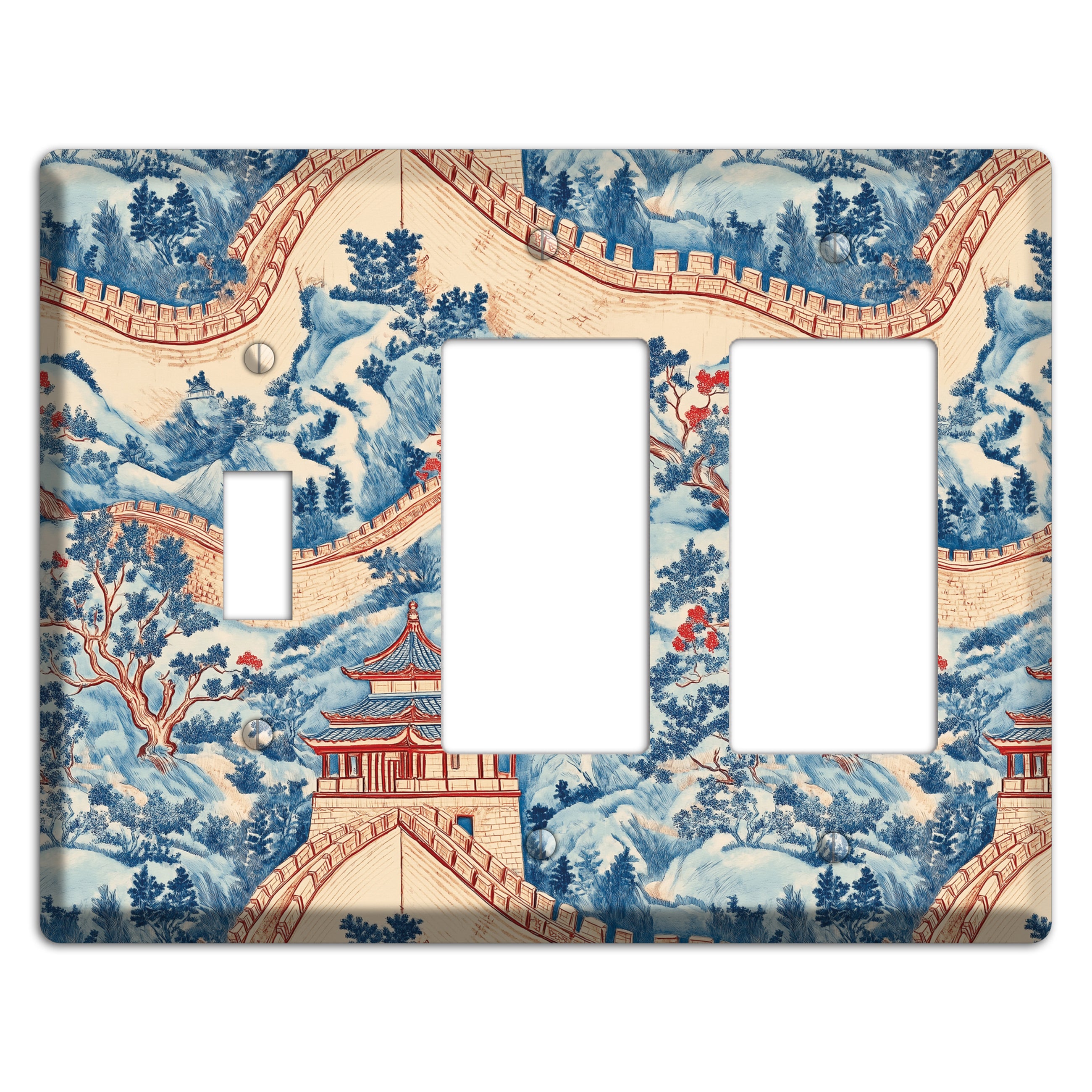 Great Wall Toile Toggle / 2 Rocker Wallplate