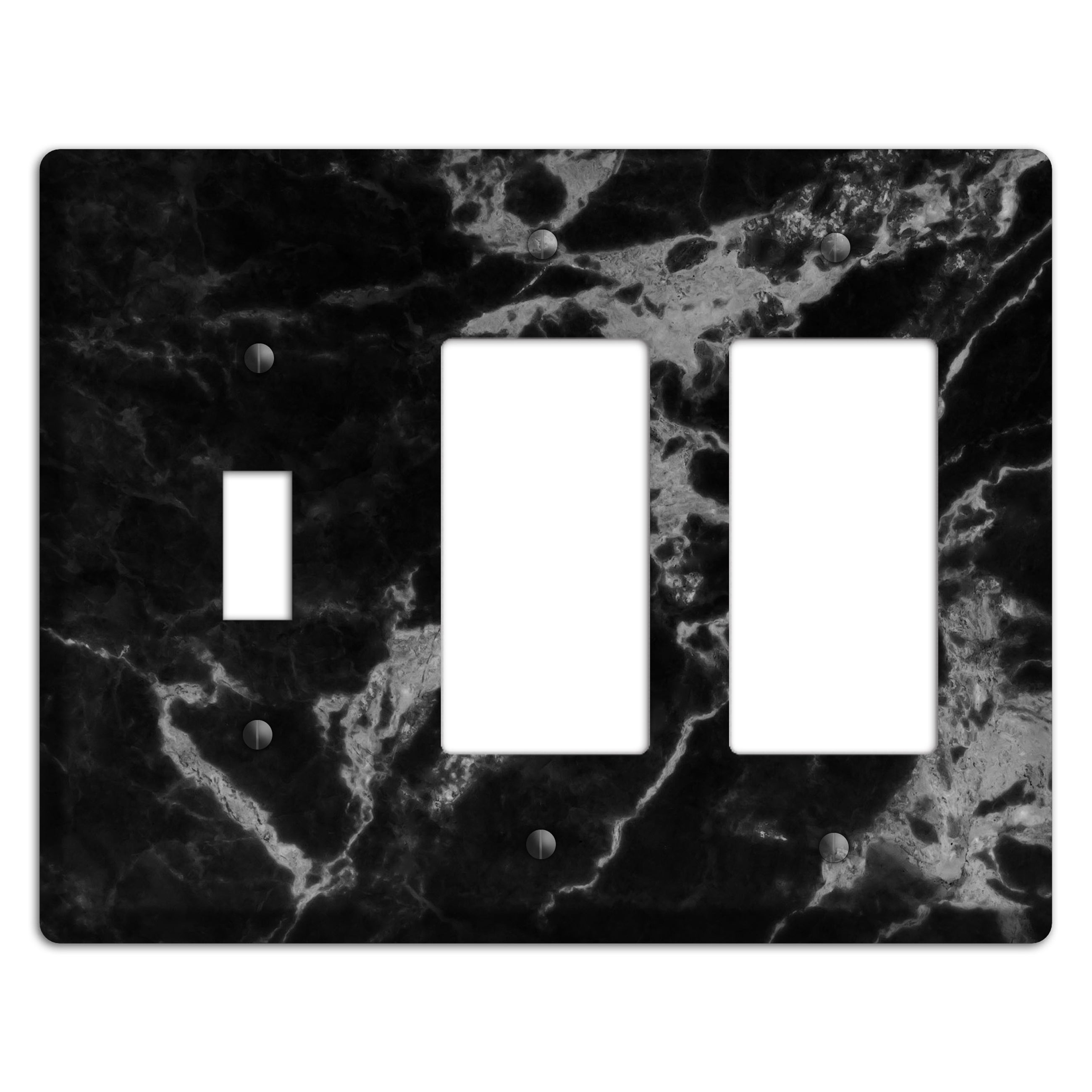 Black and Silver Marble Toggle / 2 Rocker Wallplate