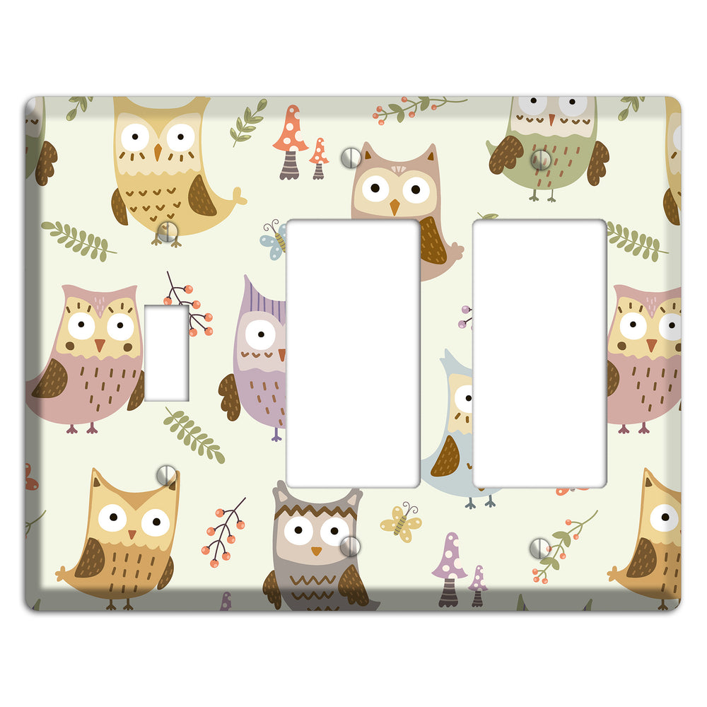 Sleepy Owls (Cream) Toggle / 2 Rocker Wallplate