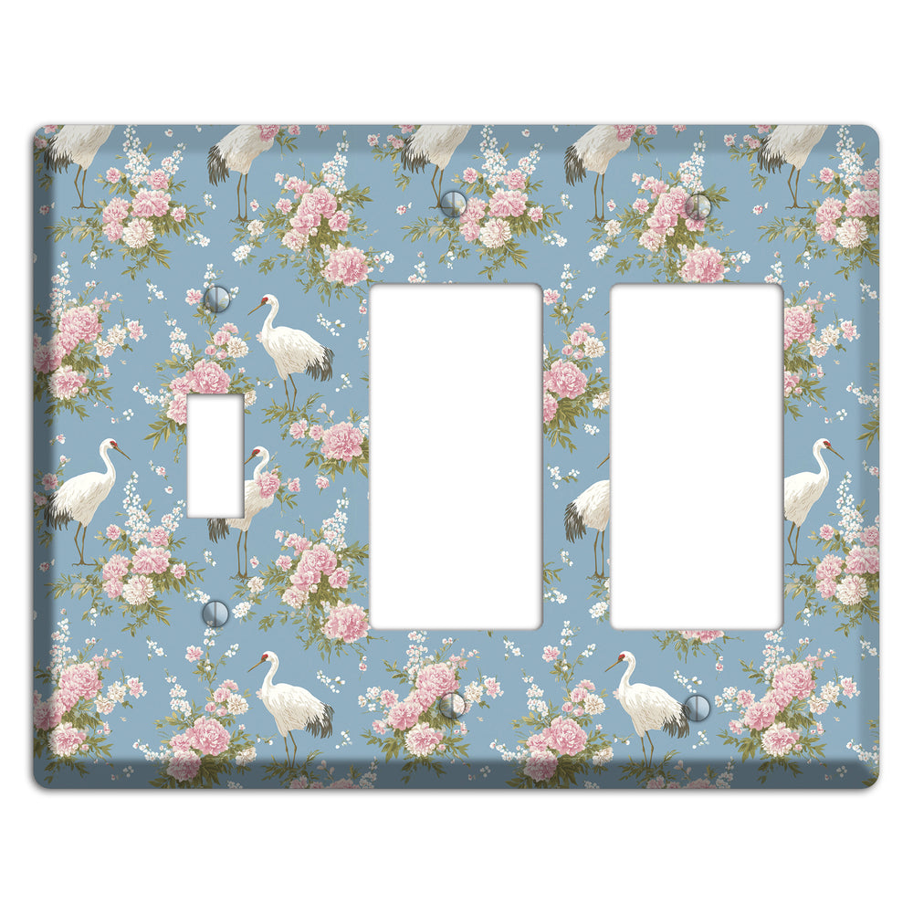 Dusty Blue Peony Flight Toggle / 2 Rocker Wallplate