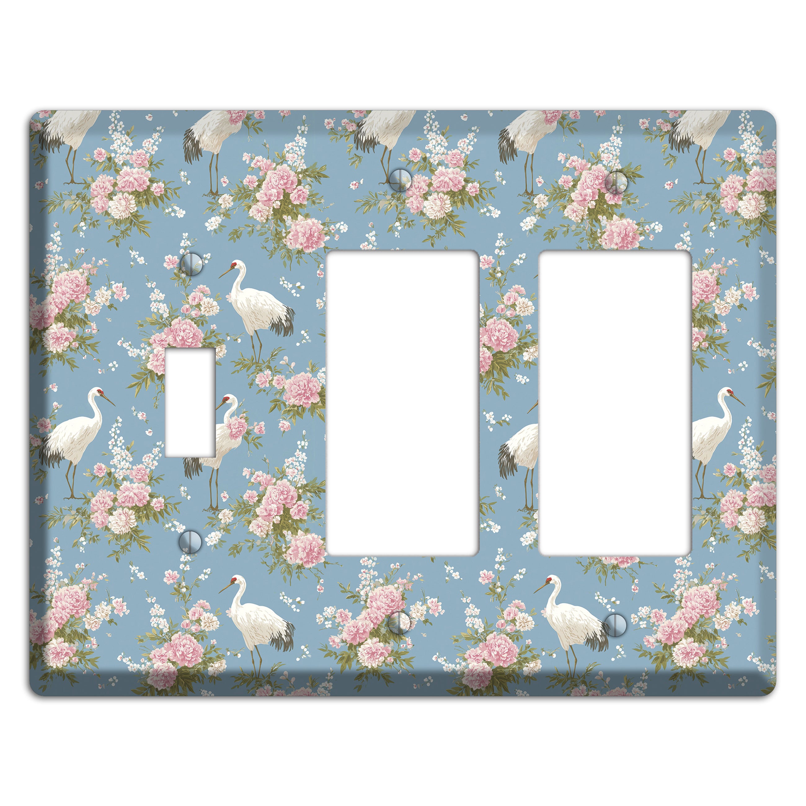 Dusty Blue Peony Flight Toggle / 2 Rocker Wallplate