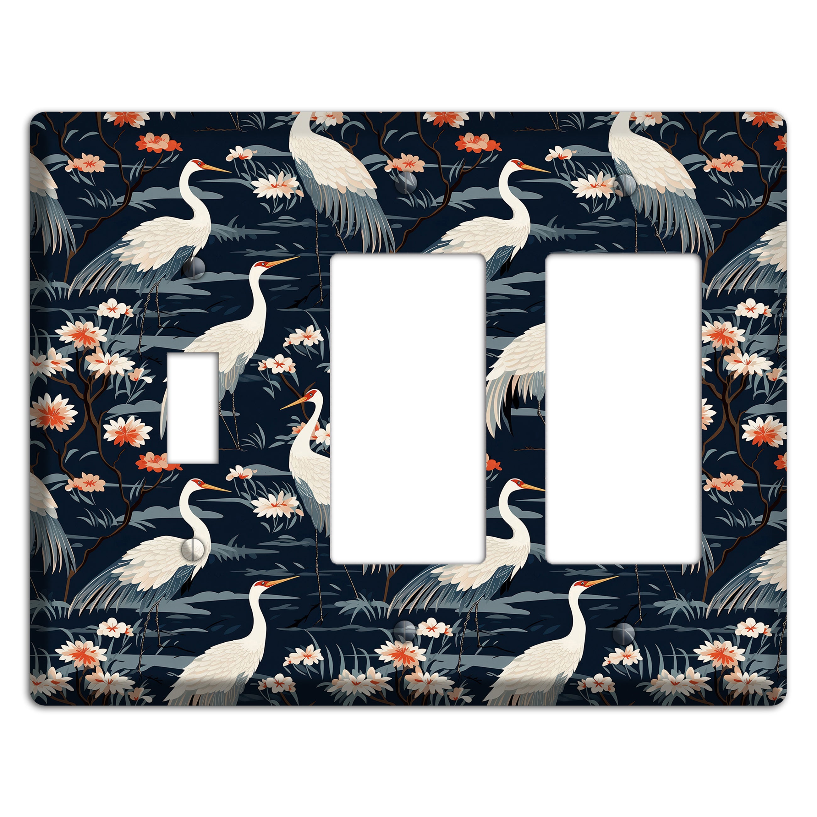 Navy Heron Nocturne Toggle / 2 Rocker Wallplate