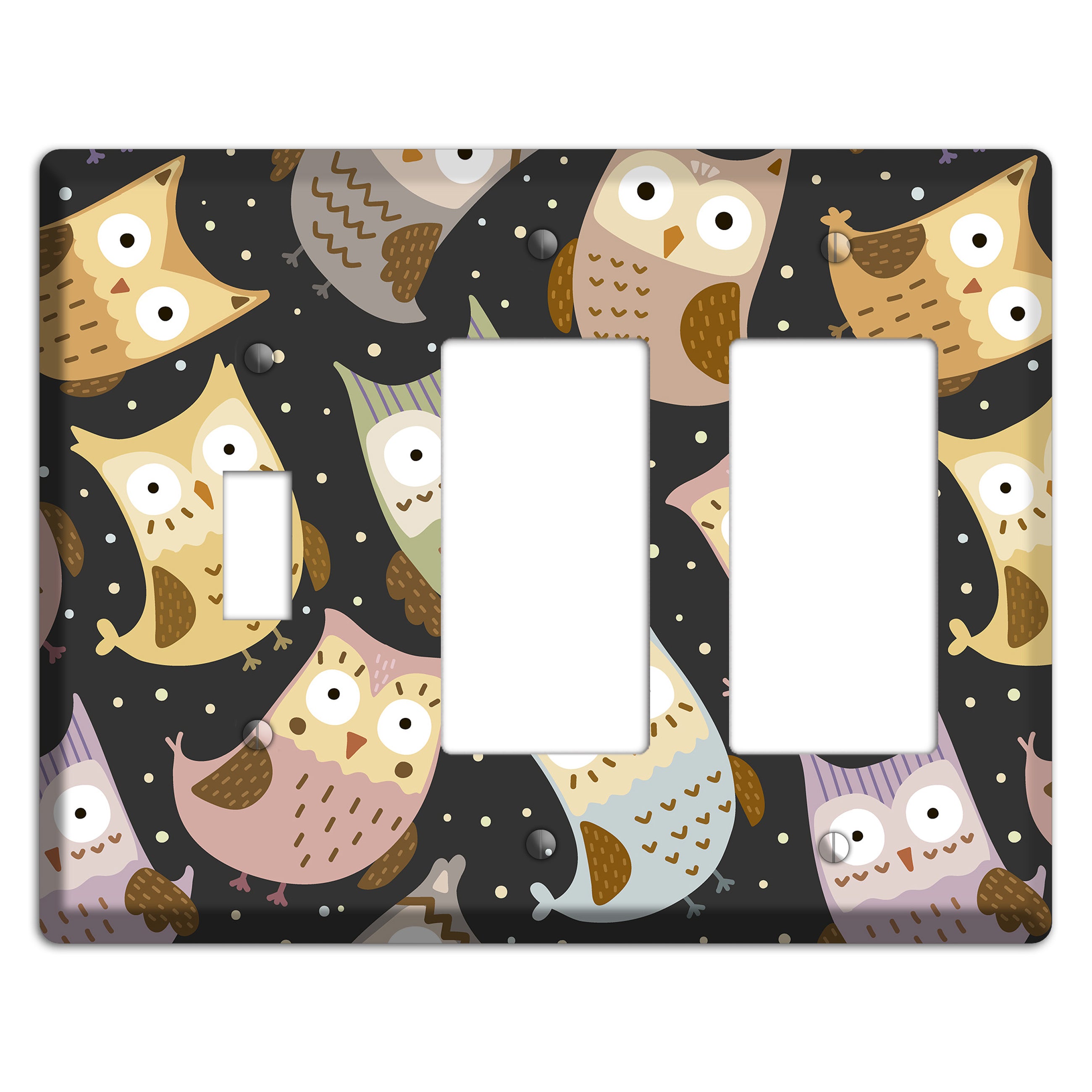Sleepy Owls (Charcoal) Toggle / 2 Rocker Wallplate