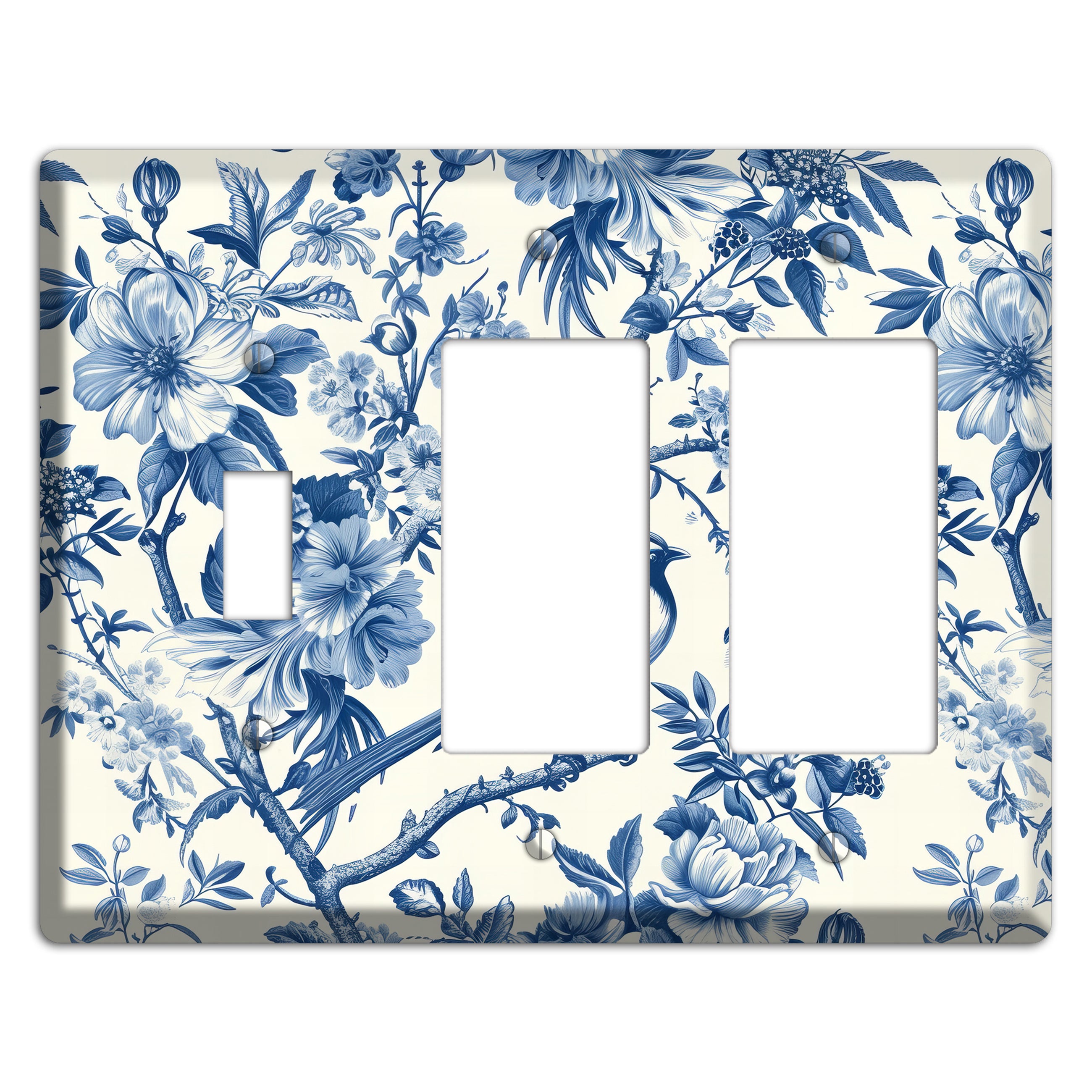 Garden Reverie Blue Toggle / 2 Rocker Wallplate