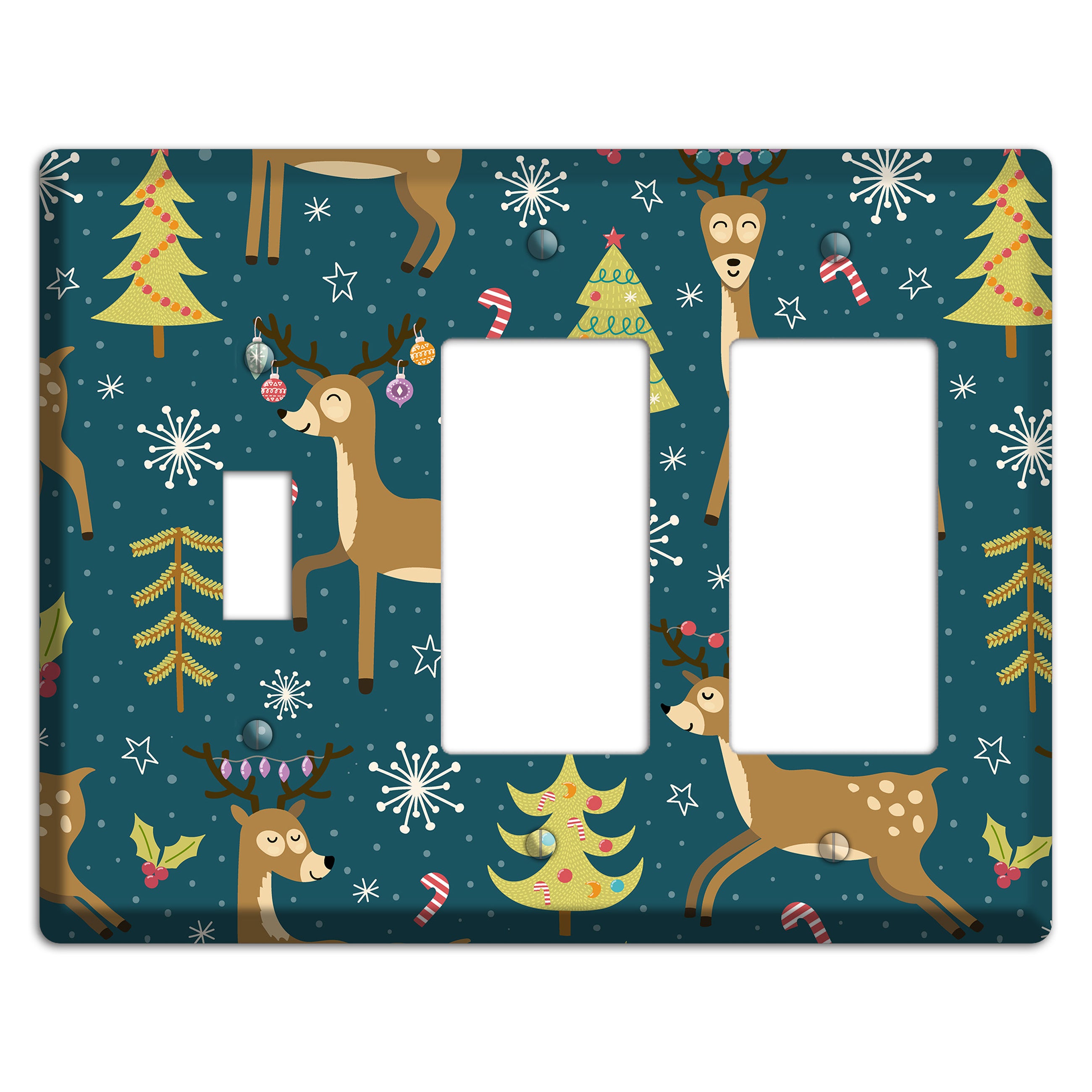 Reindeer Parade (Teal) Toggle / 2 Rocker Wallplate