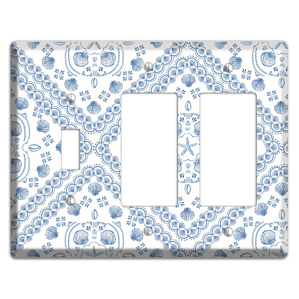 Azure Shell Damask Toggle / 2 Rocker Wallplate