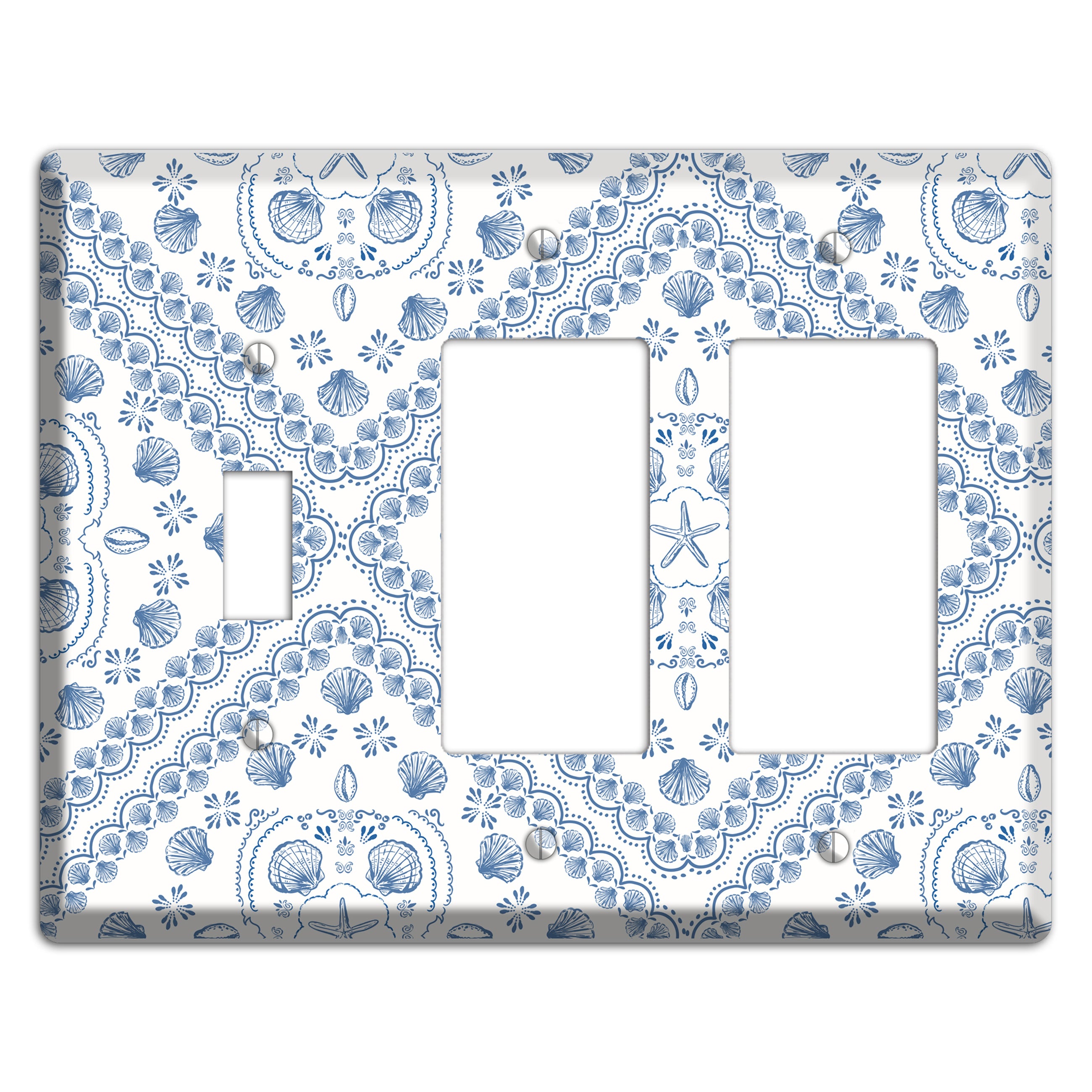 Azure Shell Damask Toggle / 2 Rocker Wallplate