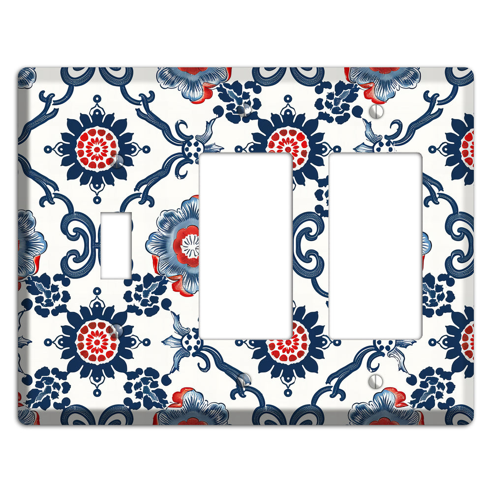 Indigo Court Florals Toggle / 2 Rocker Wallplate