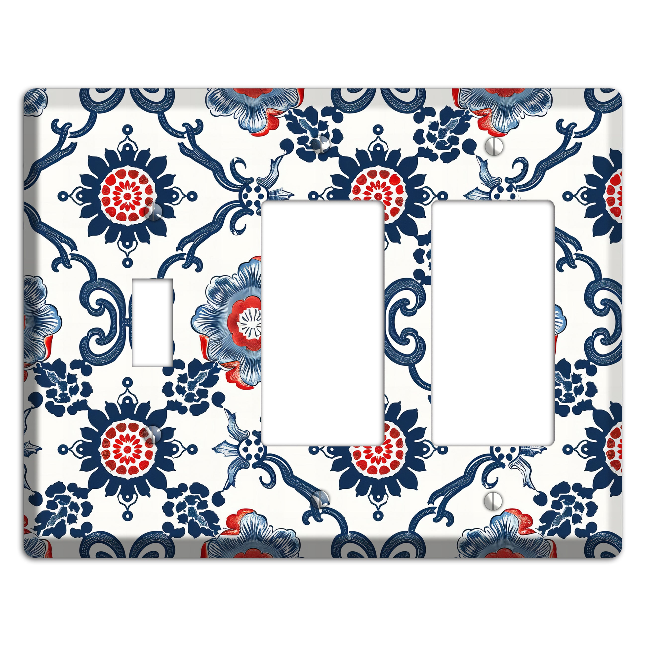 Indigo Court Florals Toggle / 2 Rocker Wallplate