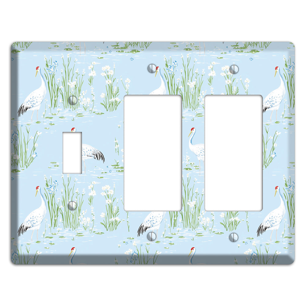 Azure Crane Sanctuary Toggle / 2 Rocker Wallplate