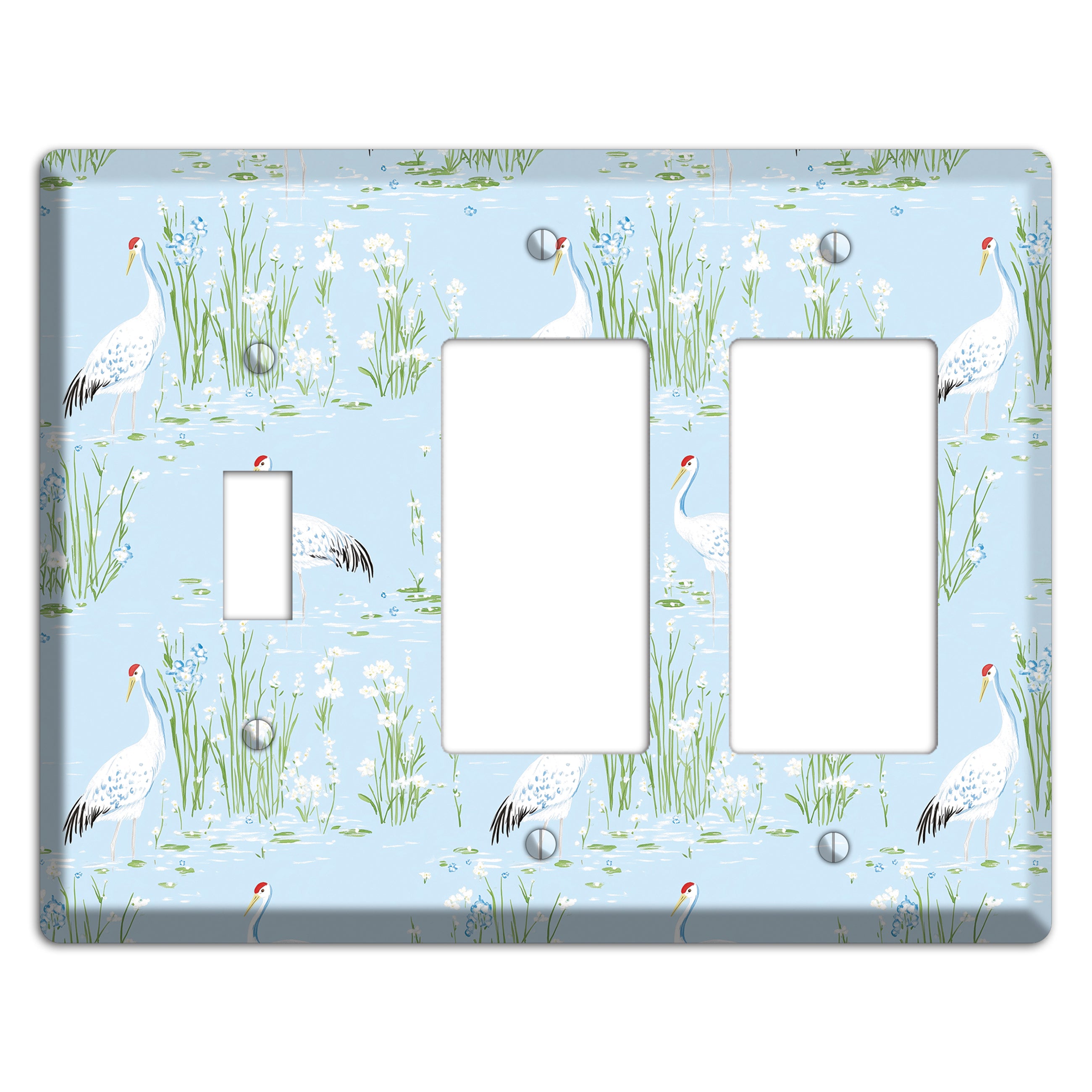 Azure Crane Sanctuary Toggle / 2 Rocker Wallplate