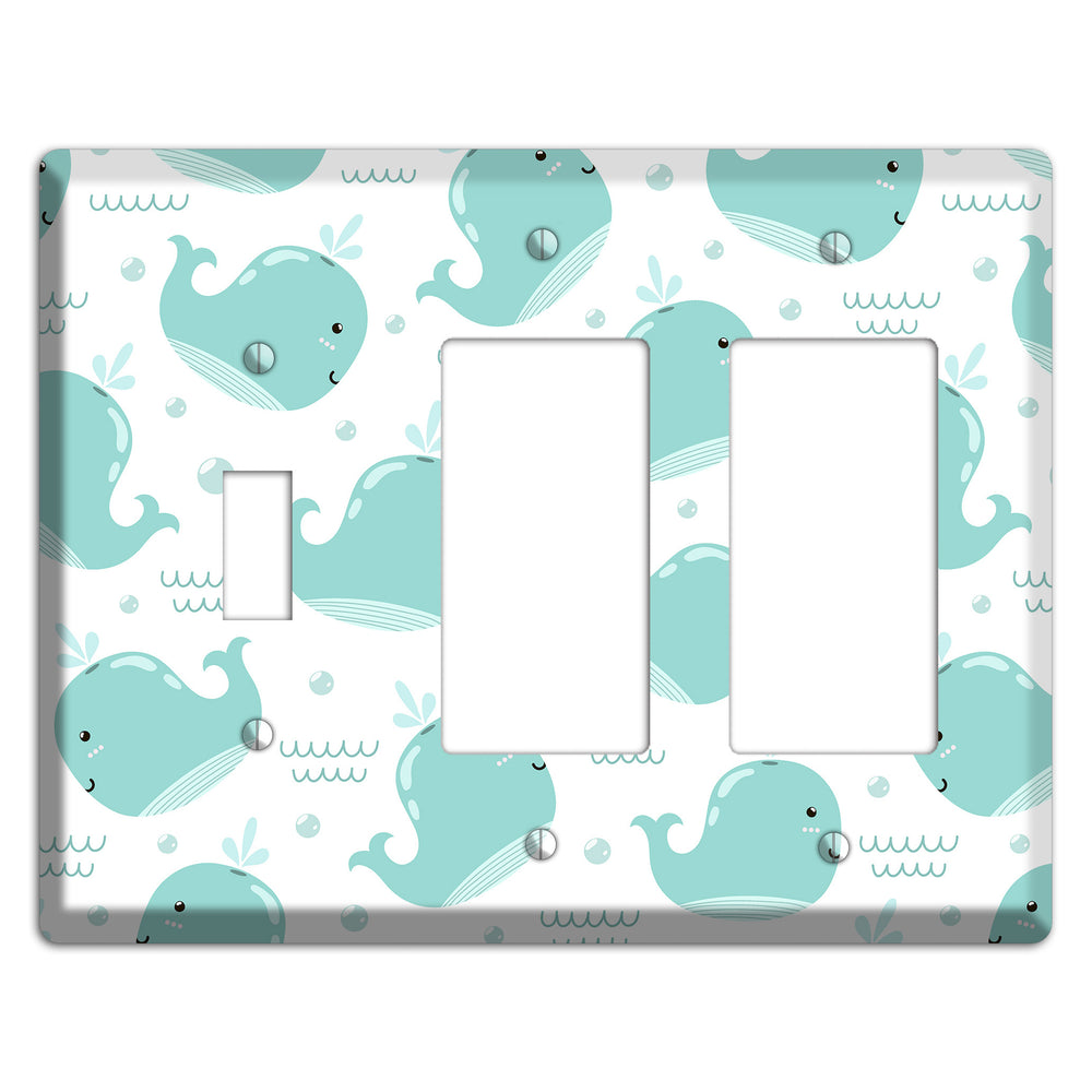 Happy Whales (White) Toggle / 2 Rocker Wallplate