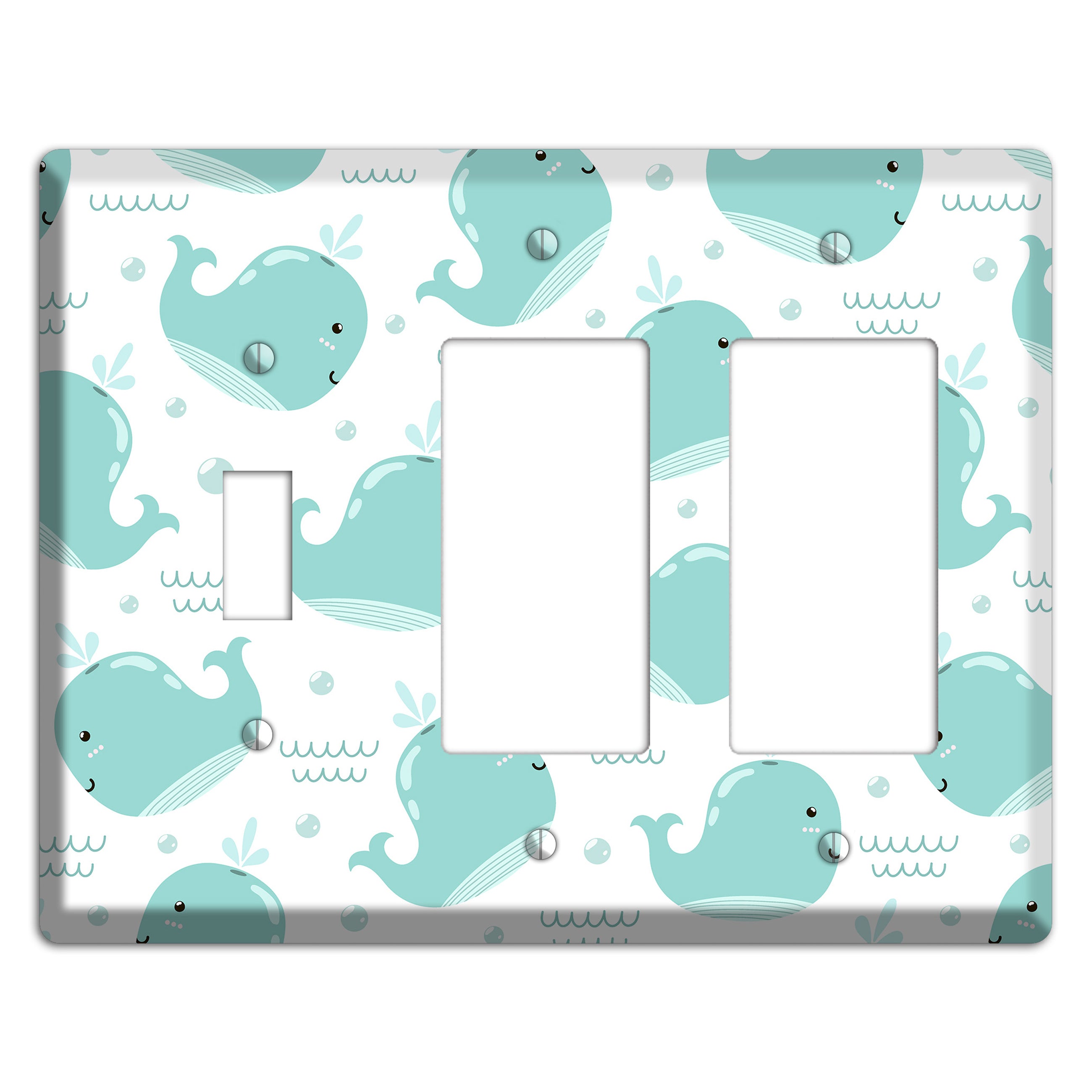Happy Whales (White) Toggle / 2 Rocker Wallplate