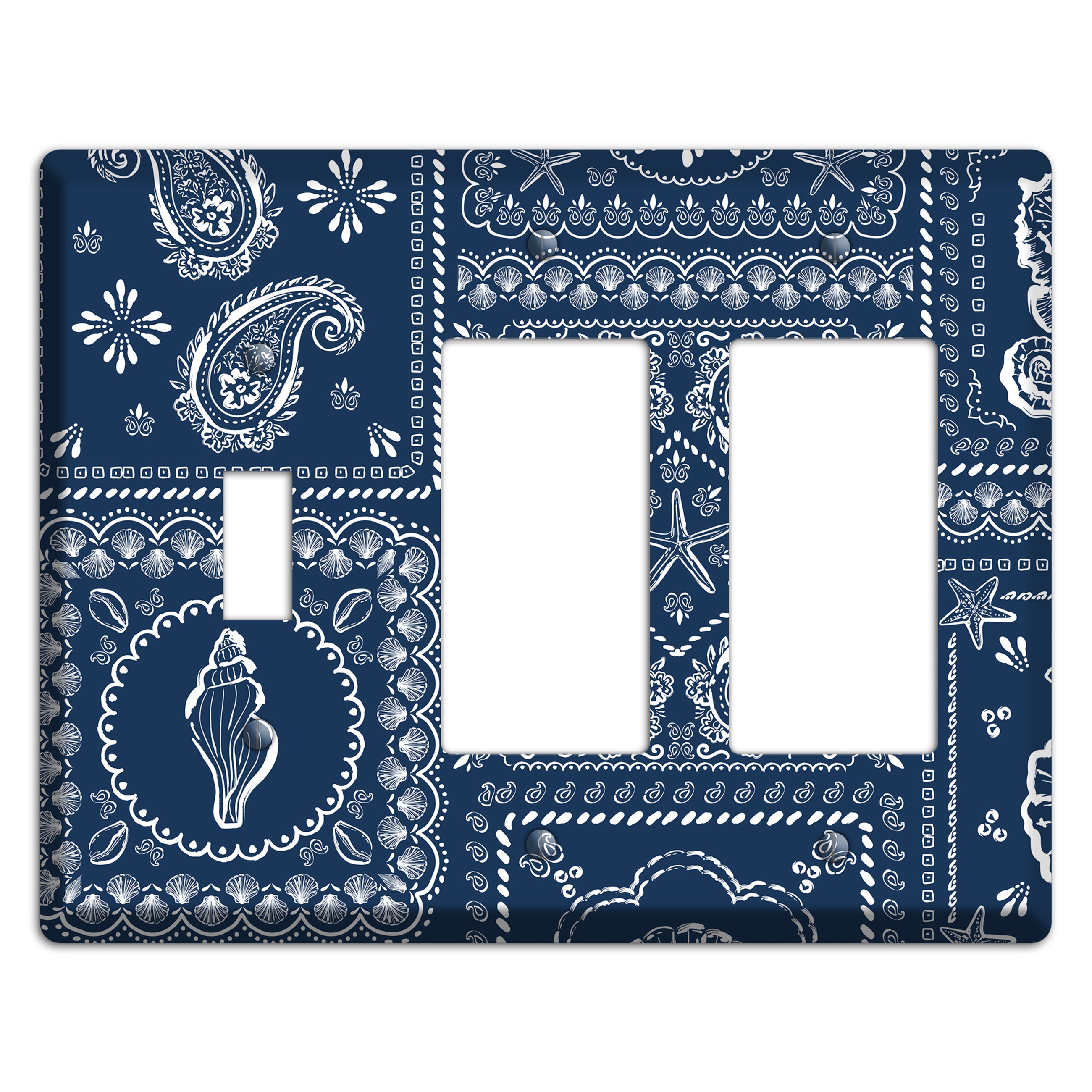 Navy Paisley Patchwork Toggle / 2 Rocker Wallplate