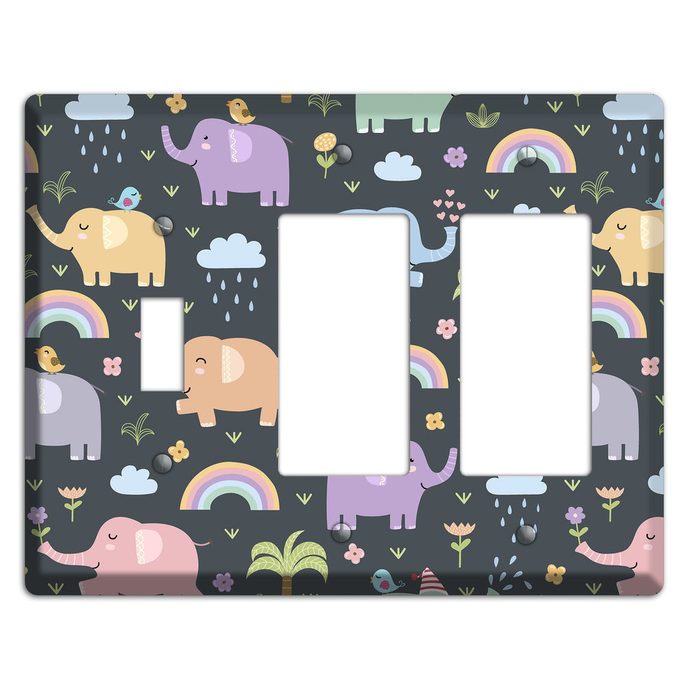 Elephant Parade (Charcoal) Toggle / 2 Rocker Wallplate