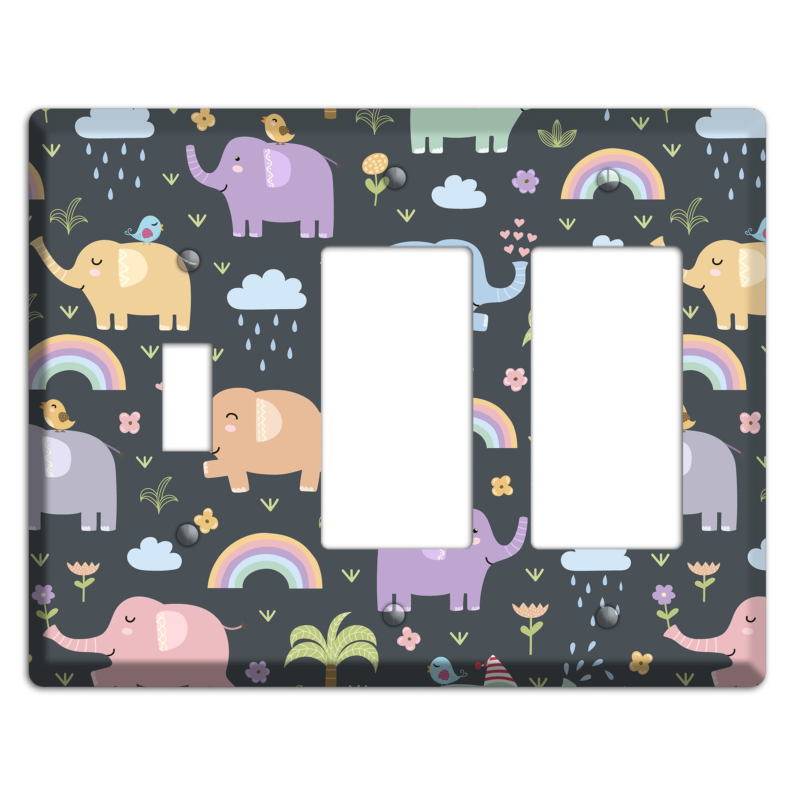 Elephant Parade (Charcoal) Toggle / 2 Rocker Wallplate