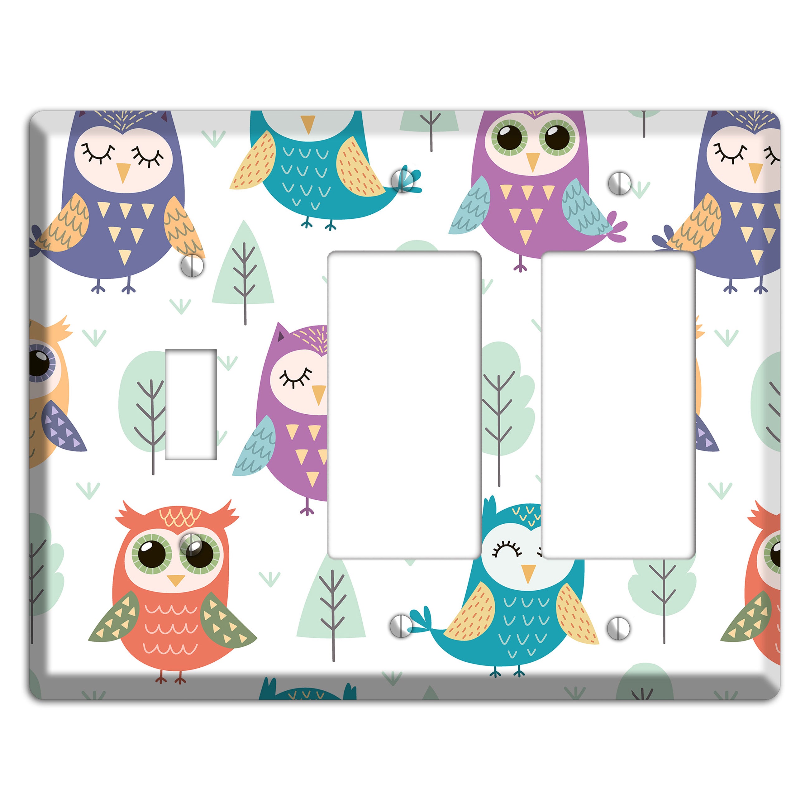 Dreamy Owls (White) Toggle / 2 Rocker Wallplate