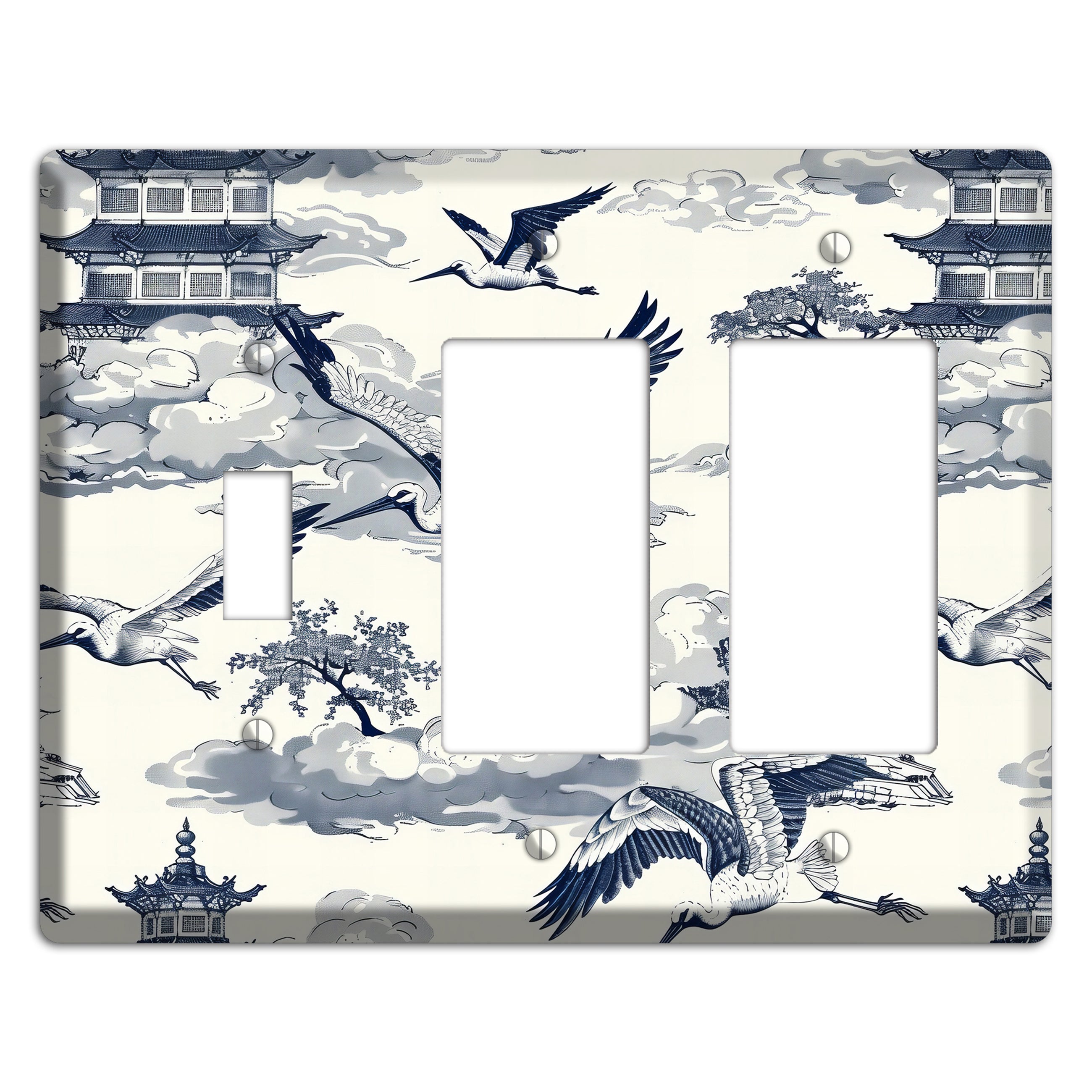 Crane Sky Toile Toggle / 2 Rocker Wallplate