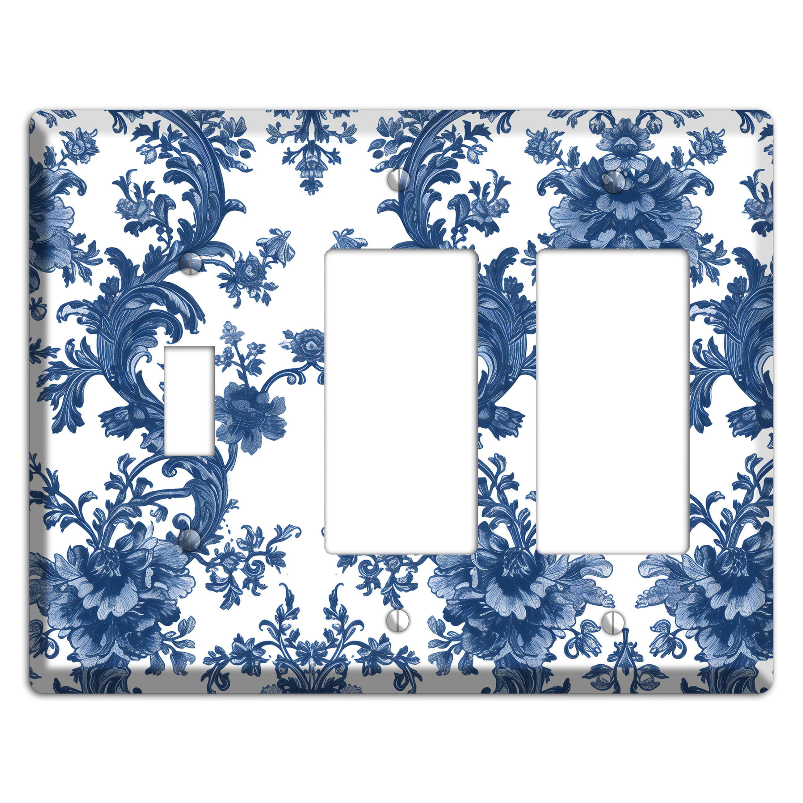 Cobalt Garden Damask Toggle / 2 Rocker Wallplate