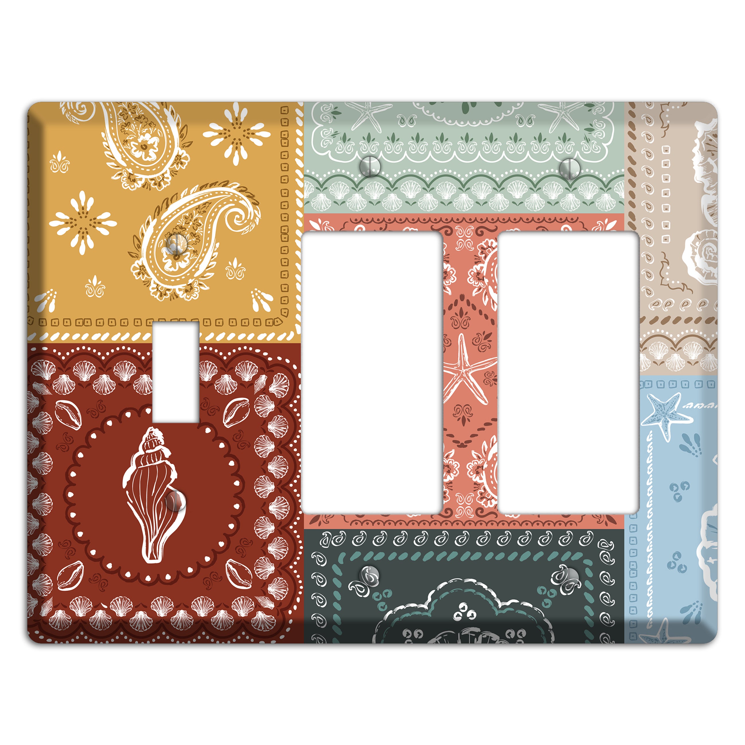 Patchwork Shore Reverie Toggle / 2 Rocker Wallplate