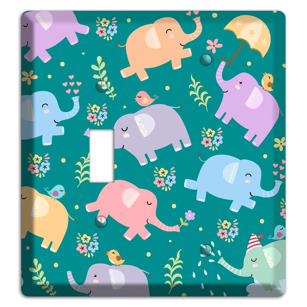 Elephant Parade (Teal) Toggle / Blank Wallplate