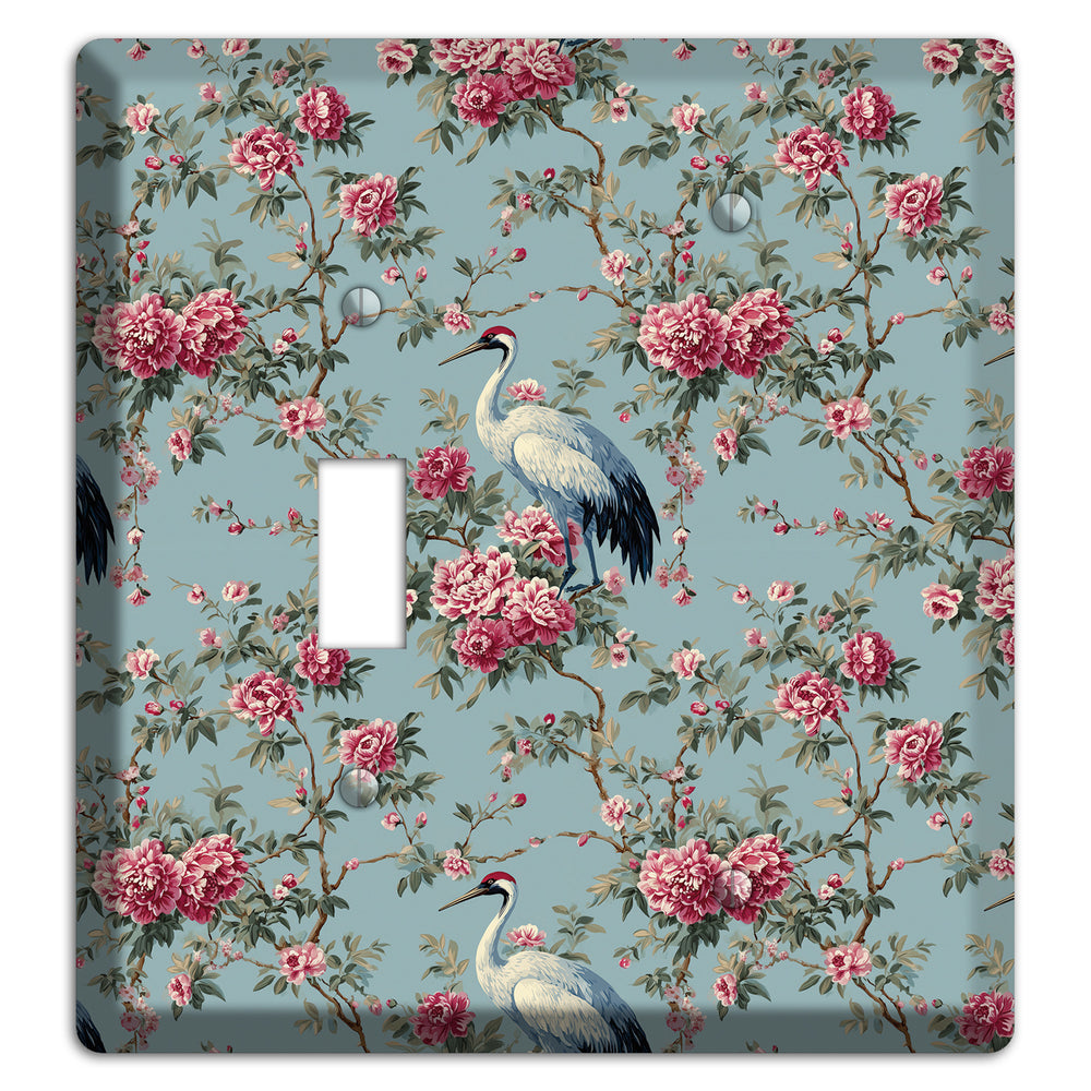 Dusty Teal Peony Crane Toggle / Blank Wallplate