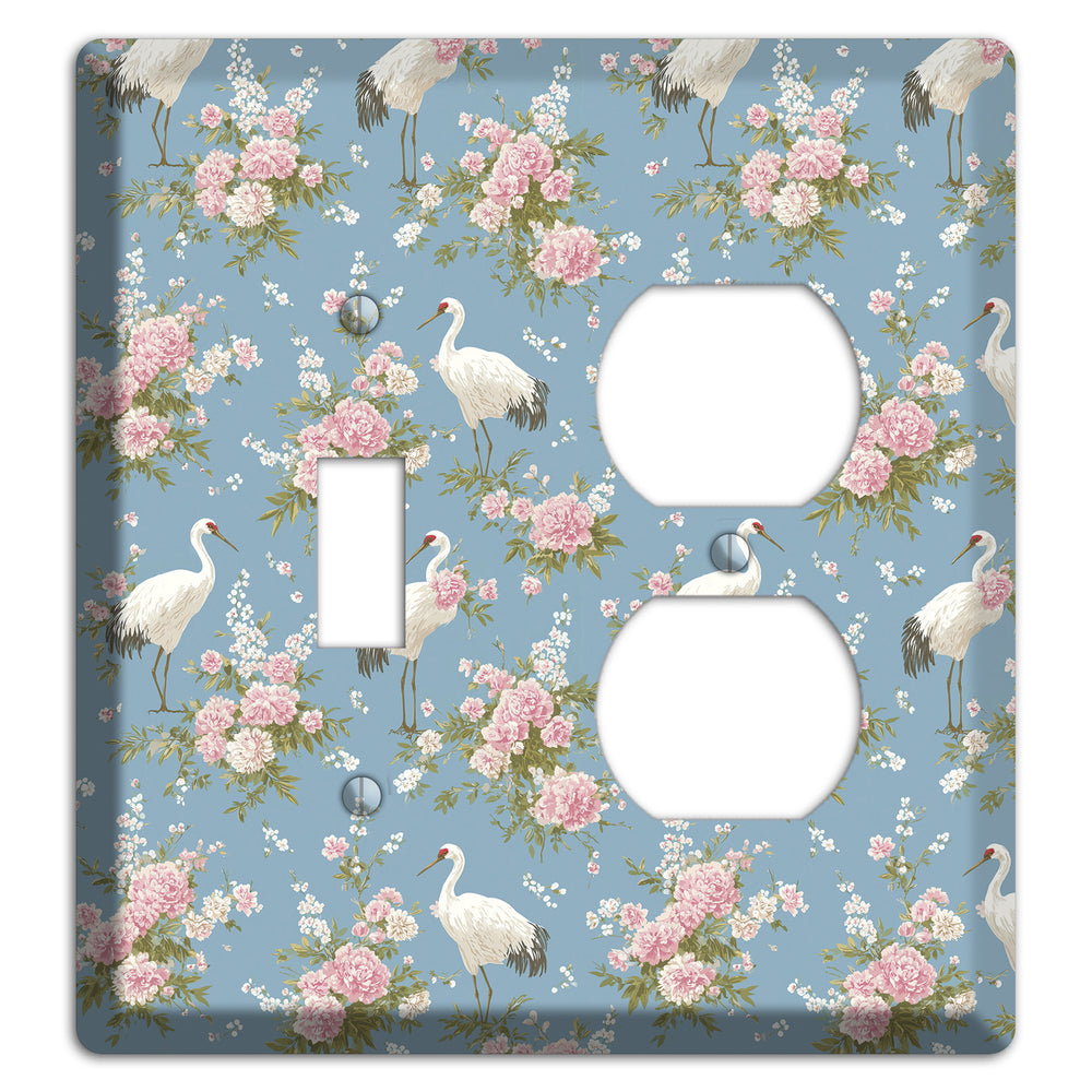 Dusty Blue Peony Flight Toggle / Duplex Wallplate