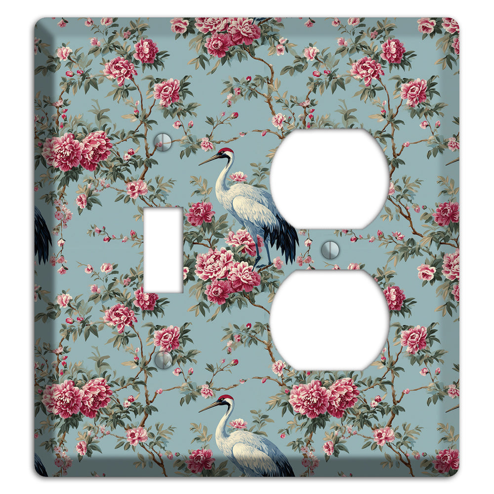 Dusty Teal Peony Crane Toggle / Duplex Wallplate