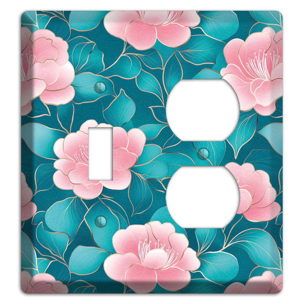 Teal Camellia Bloom Toggle / Duplex Wallplate