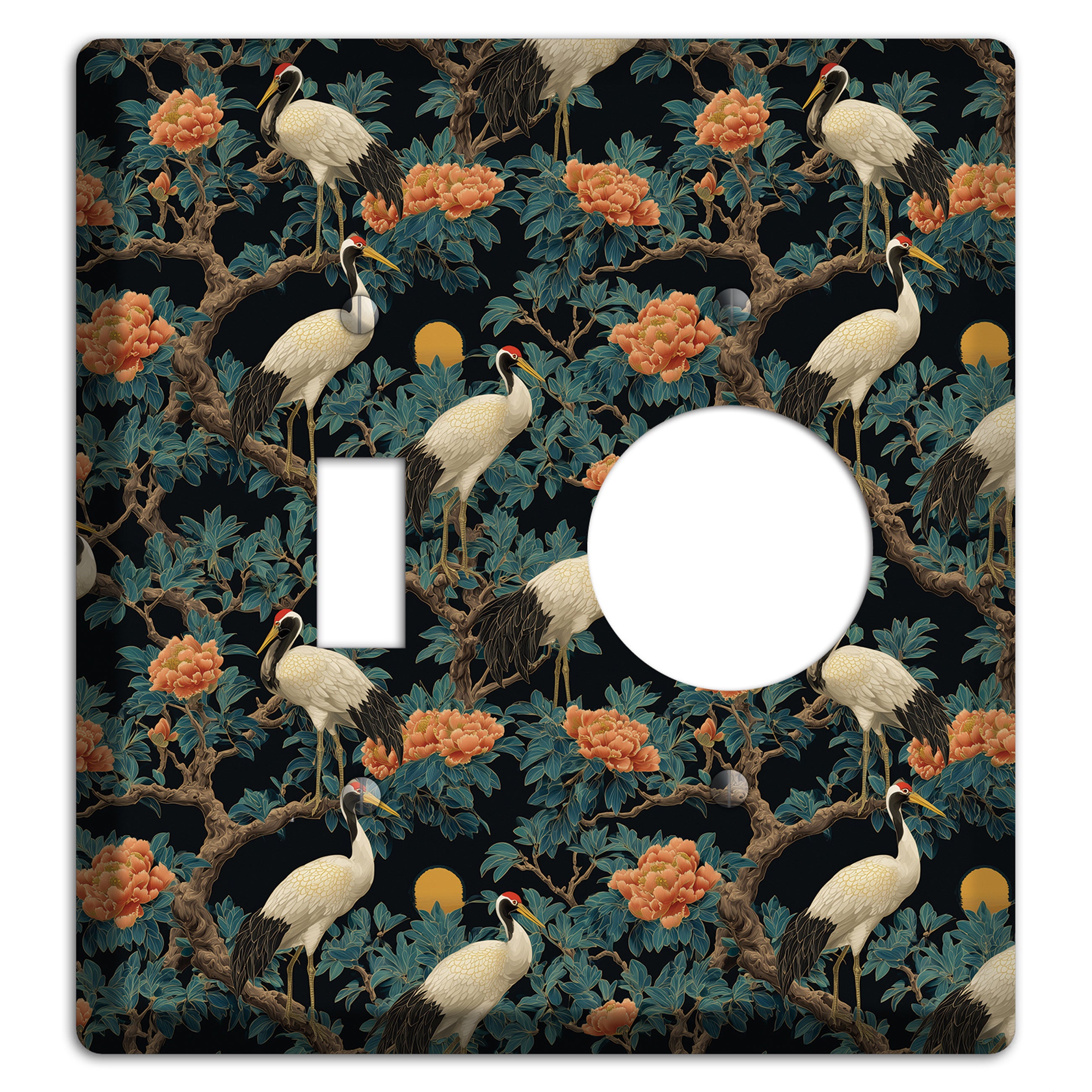 Teal Moonrise Cranes Toggle / Receptacle Wallplate