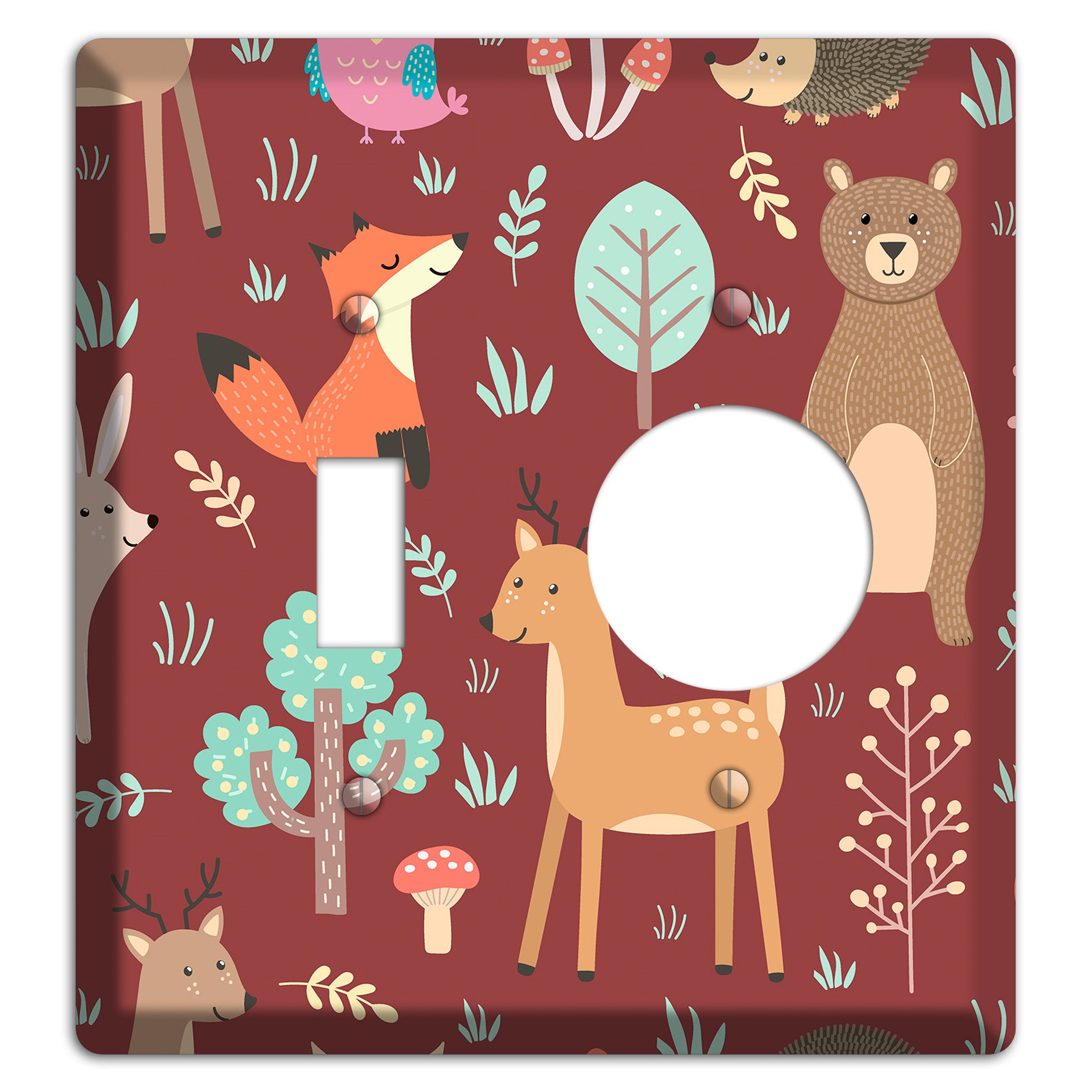 Woodland Friends (Maroon) Toggle / Receptacle Wallplate