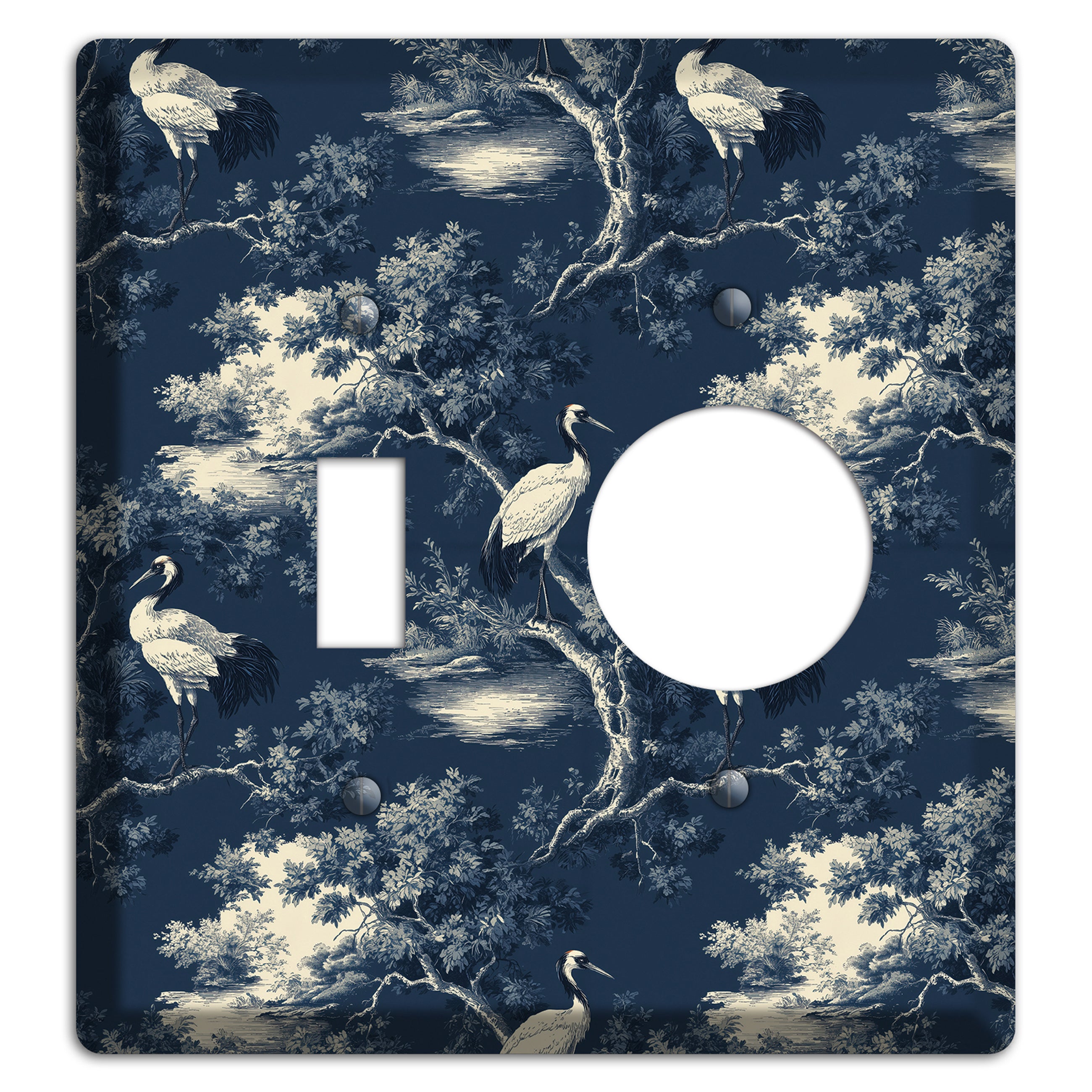 Midnight Crane Toile Toggle / Receptacle Wallplate
