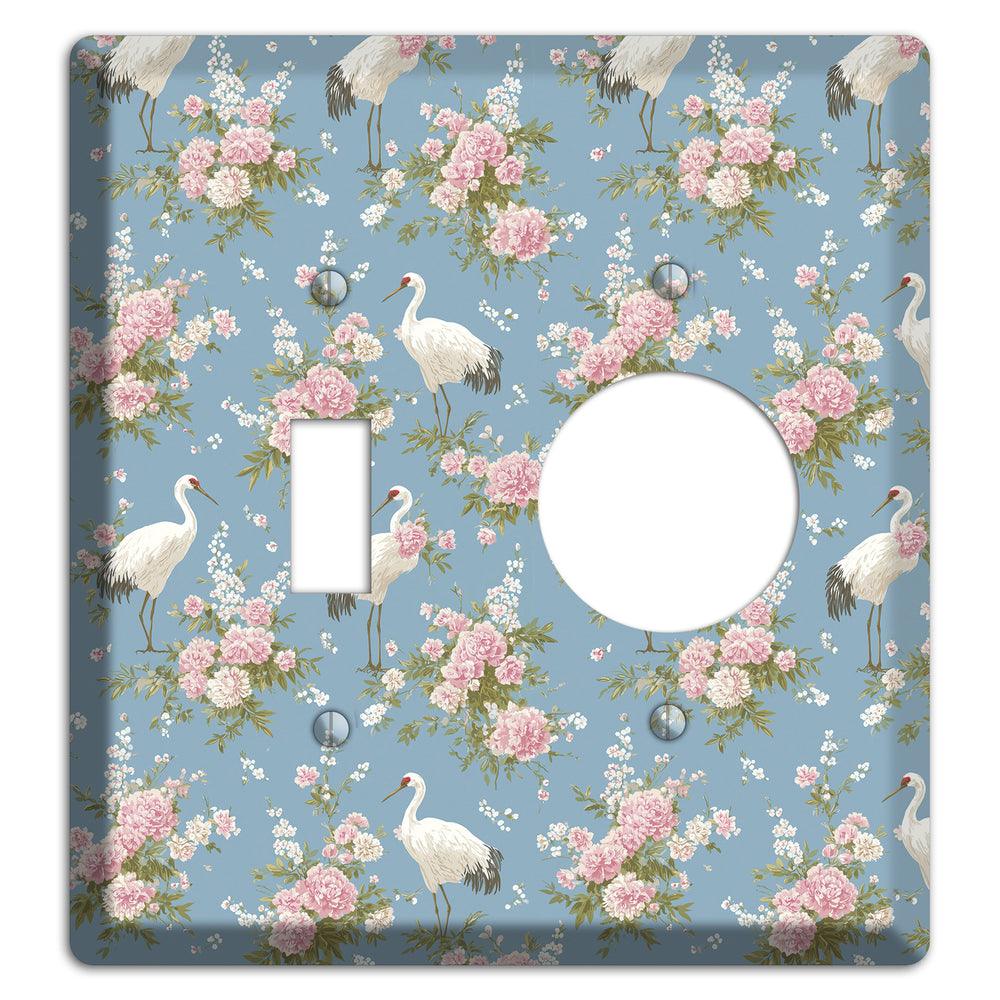 Dusty Blue Peony Flight Toggle / Receptacle Wallplate
