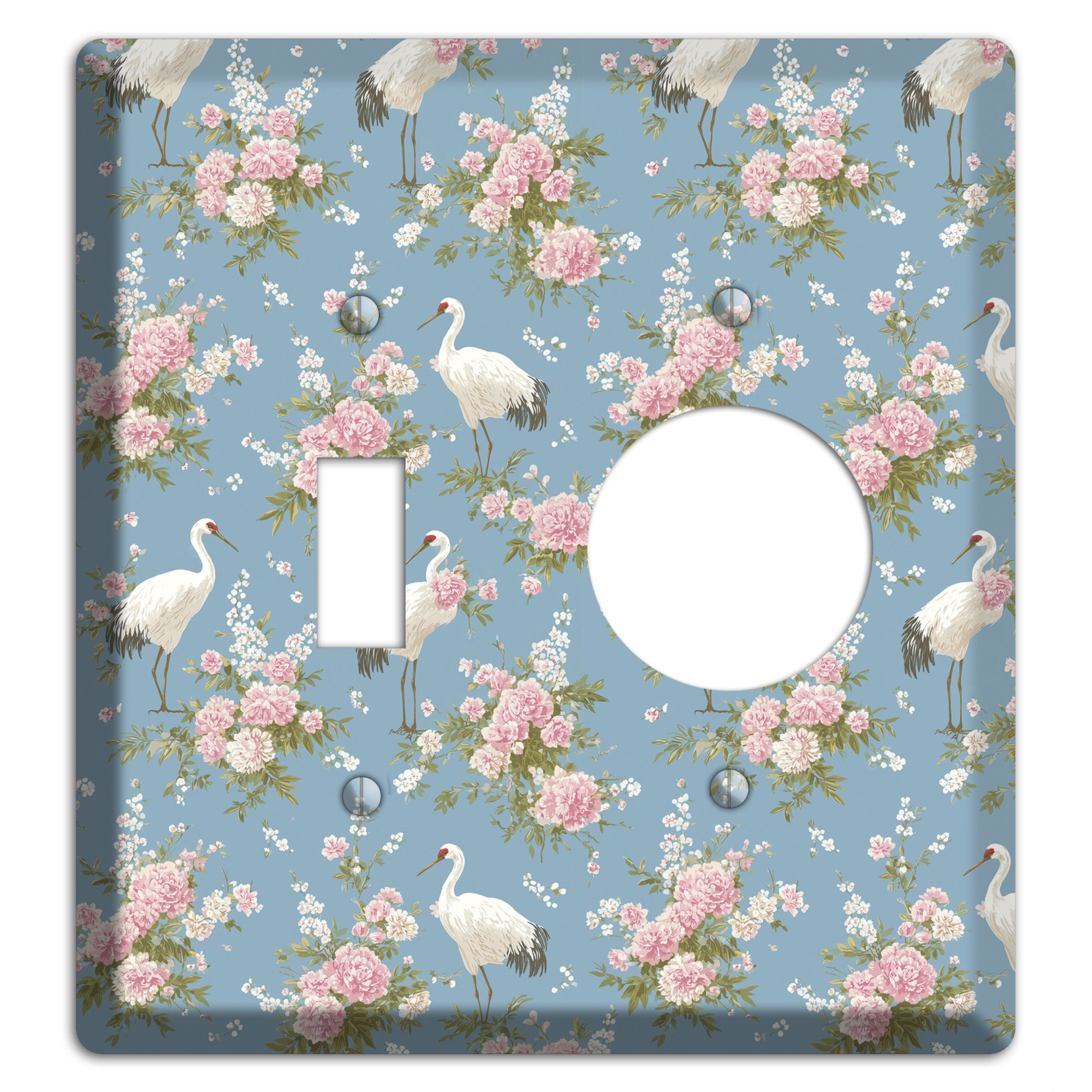 Dusty Blue Peony Flight Toggle / Receptacle Wallplate
