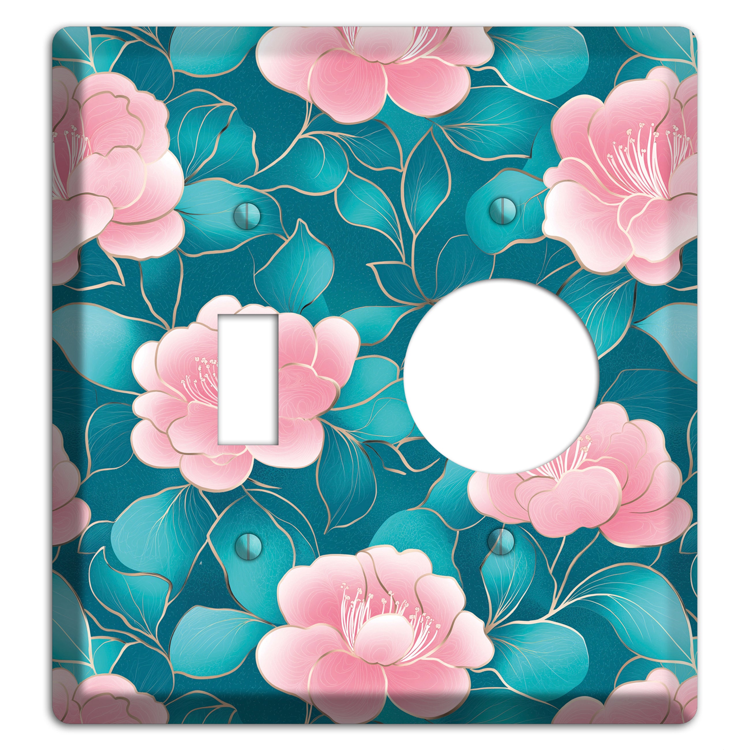 Teal Camellia Bloom Toggle / Receptacle Wallplate