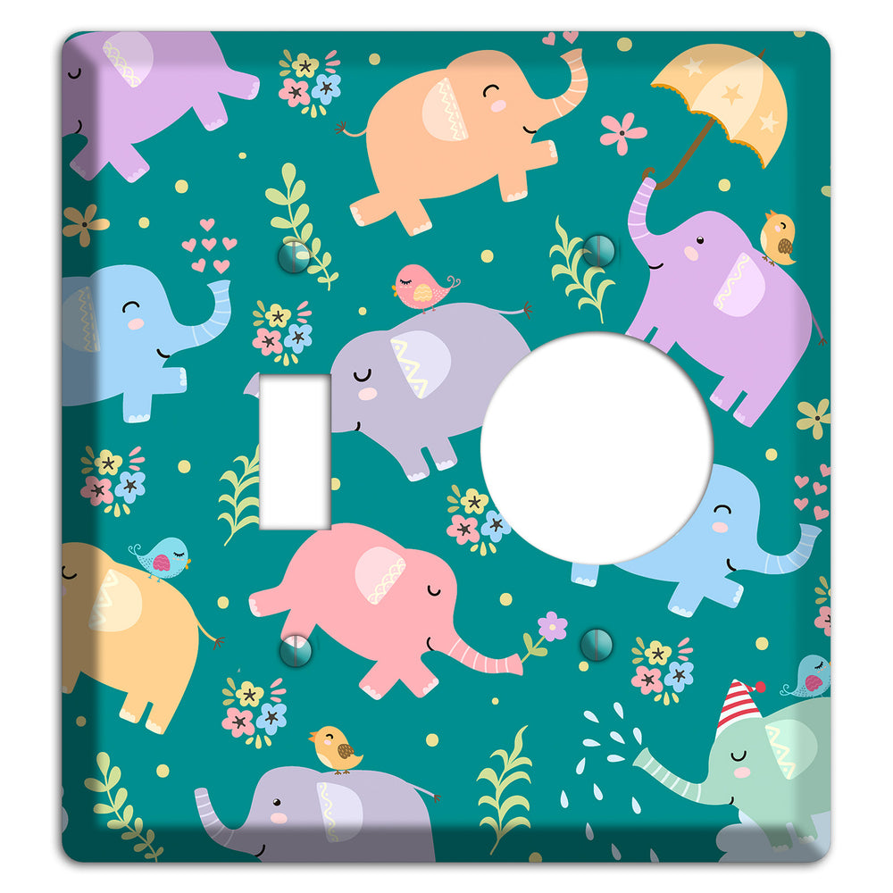 Elephant Parade (Teal) Toggle / Receptacle Wallplate