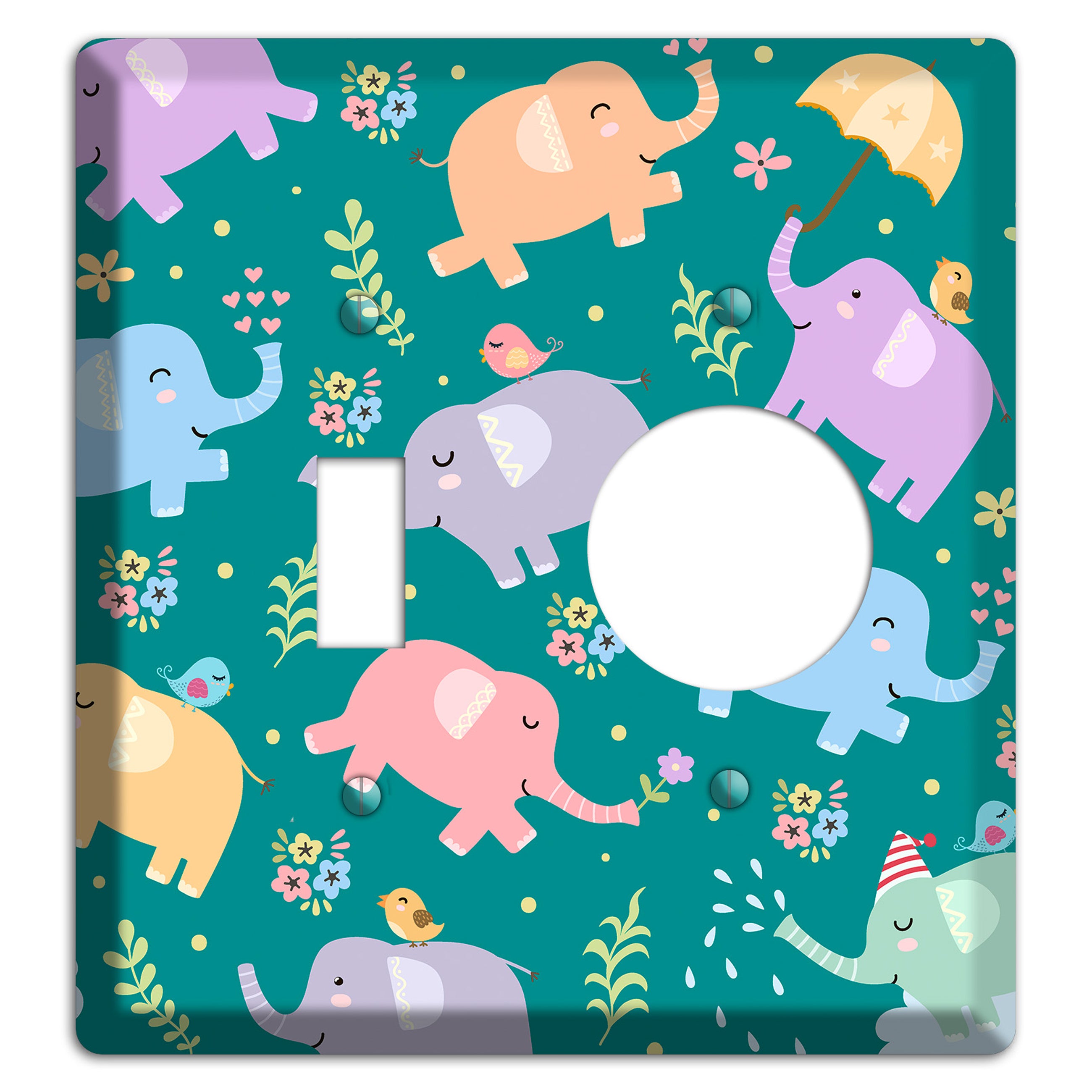 Elephant Parade (Teal) Toggle / Receptacle Wallplate