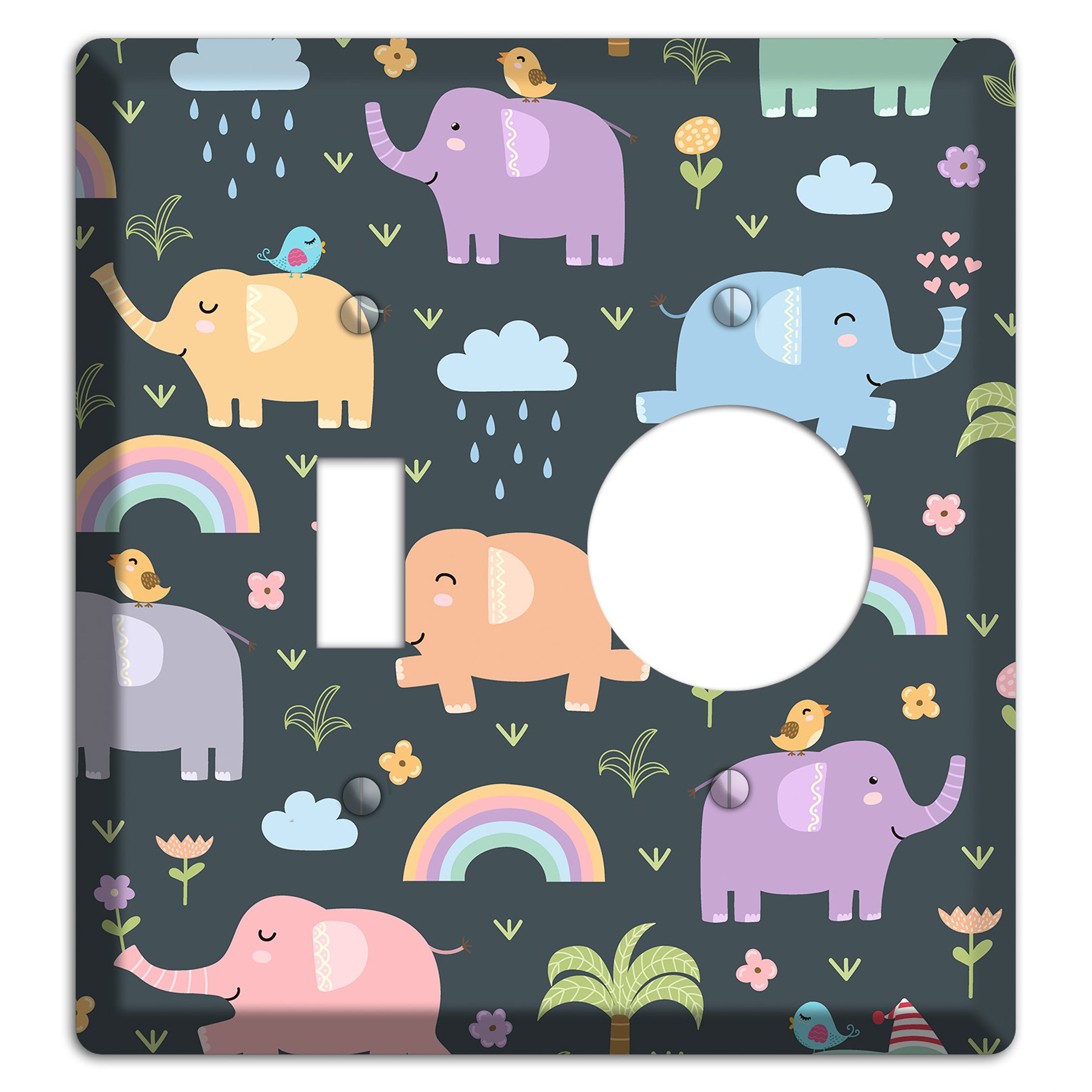 Elephant Parade (Charcoal) Toggle / Receptacle Wallplate