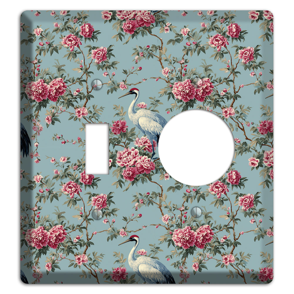 Dusty Teal Peony Crane Toggle / Receptacle Wallplate