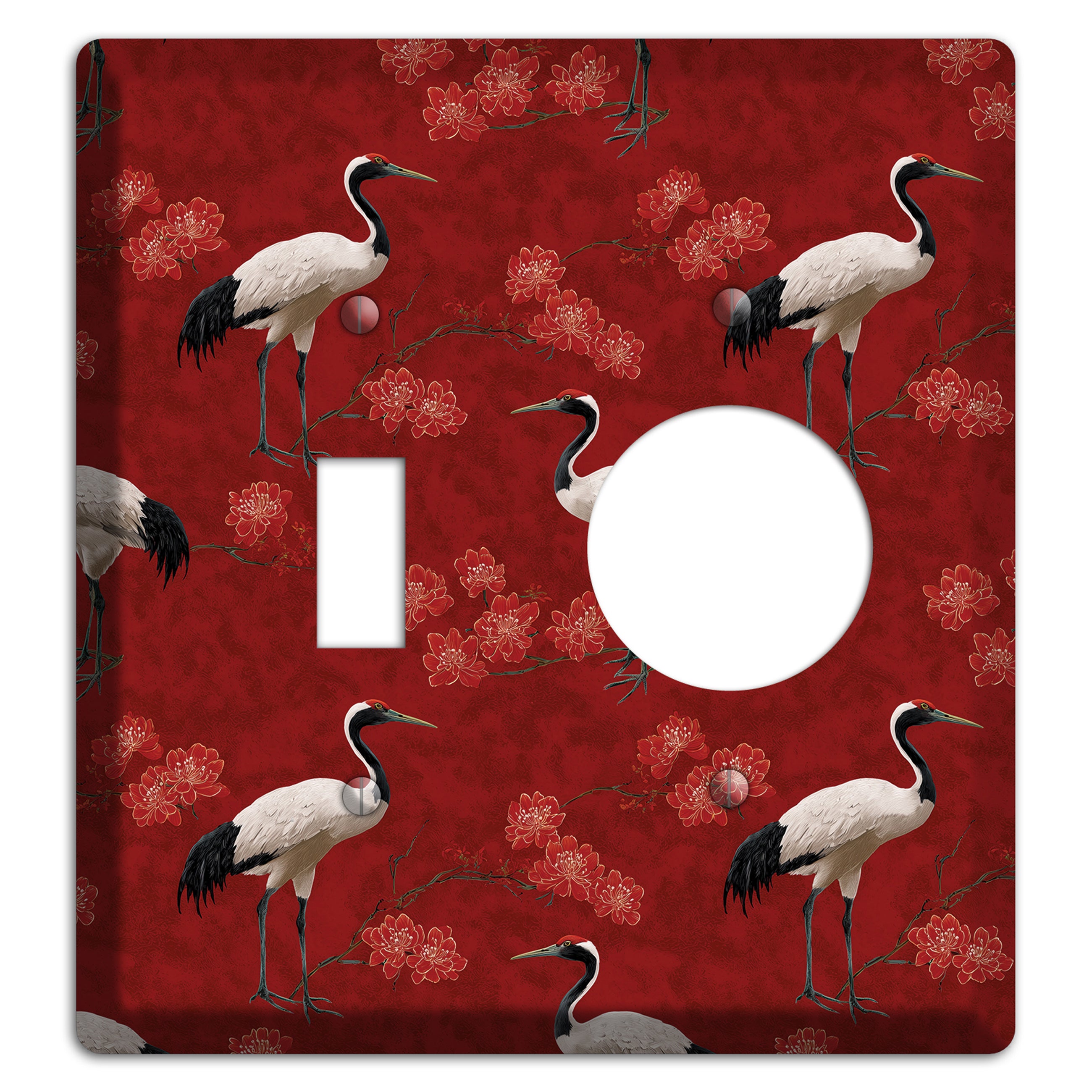 Vermillion Crane Bloom Toggle / Receptacle Wallplate