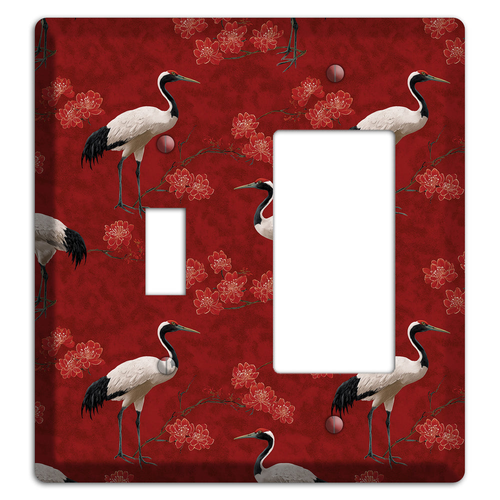 Vermillion Crane Bloom Toggle / Rocker Wallplate