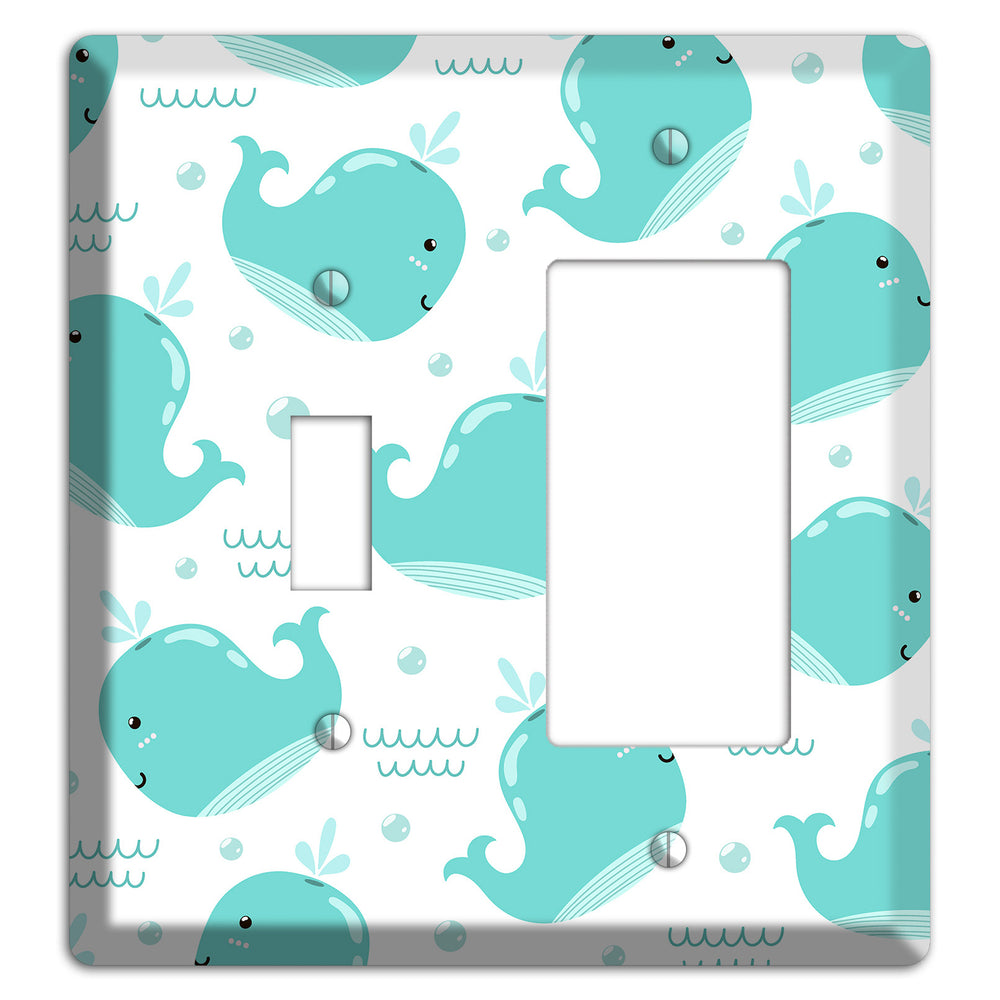 Happy Whales (White) Toggle / Rocker Wallplate